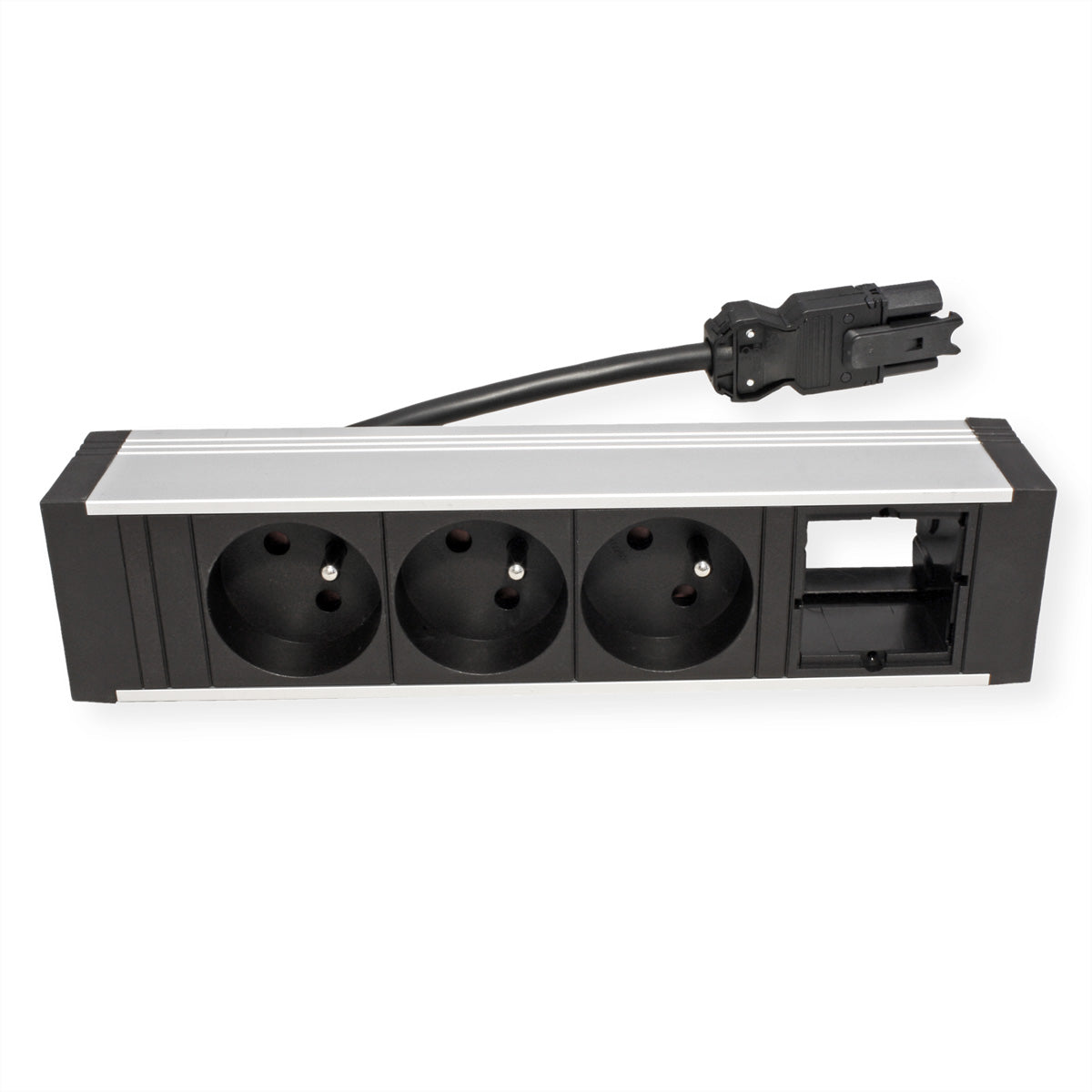 Bachmann CONEO Einbausteckdosenleiste, 3×UTE (Typ E), Einbau, Eingang GST18, 0,2 m – Weissaluminium