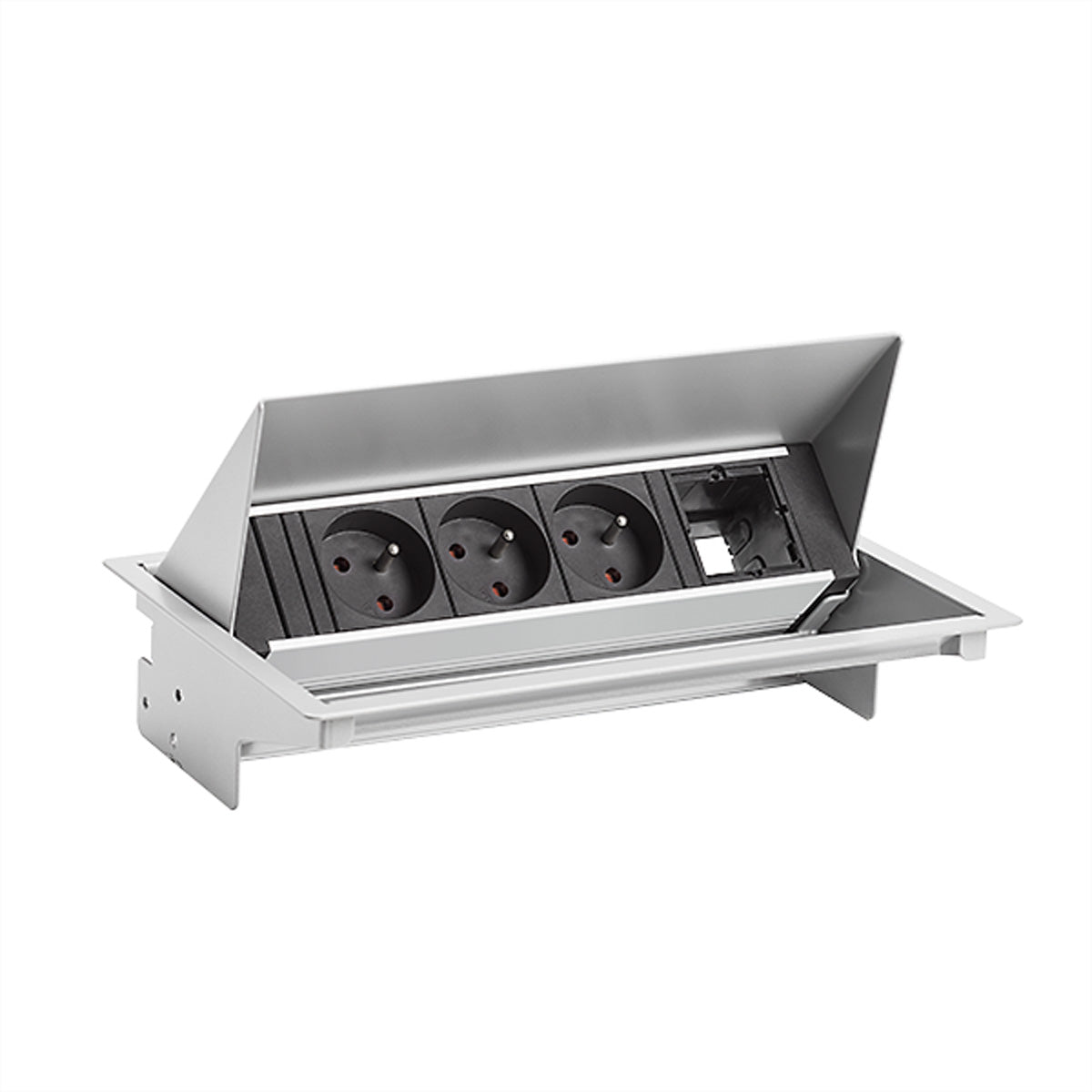 Bachmann CONEO Einbausteckdosenleiste, 3×UTE (Typ E), Einbau, Eingang GST18, 0,2 m – Weissaluminium