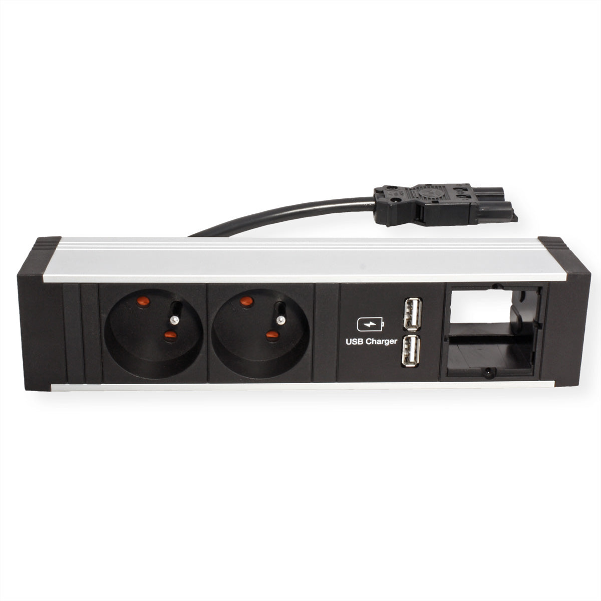 Bachmann CONEO Steckdosenleiste – 2× UTE (Typ E), USB-Ladegerät 5 V/3,1 A, 0,2 m, Weissaluminium