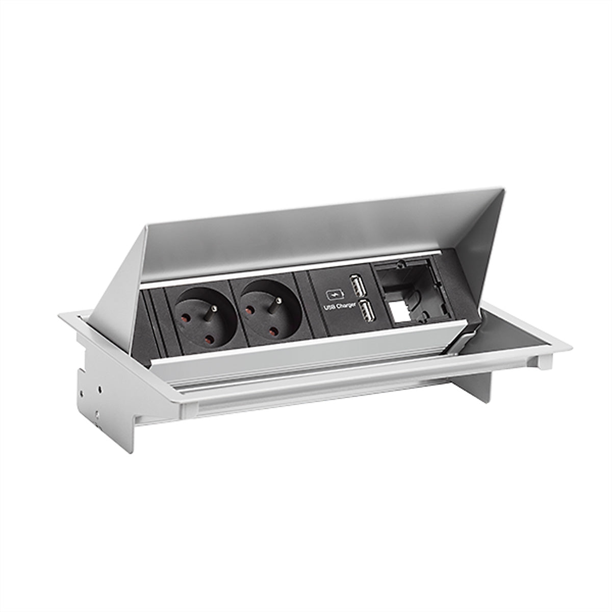 Bachmann CONEO Steckdosenleiste – 2× UTE (Typ E), USB-Ladegerät 5 V/3,1 A, 0,2 m, Weissaluminium