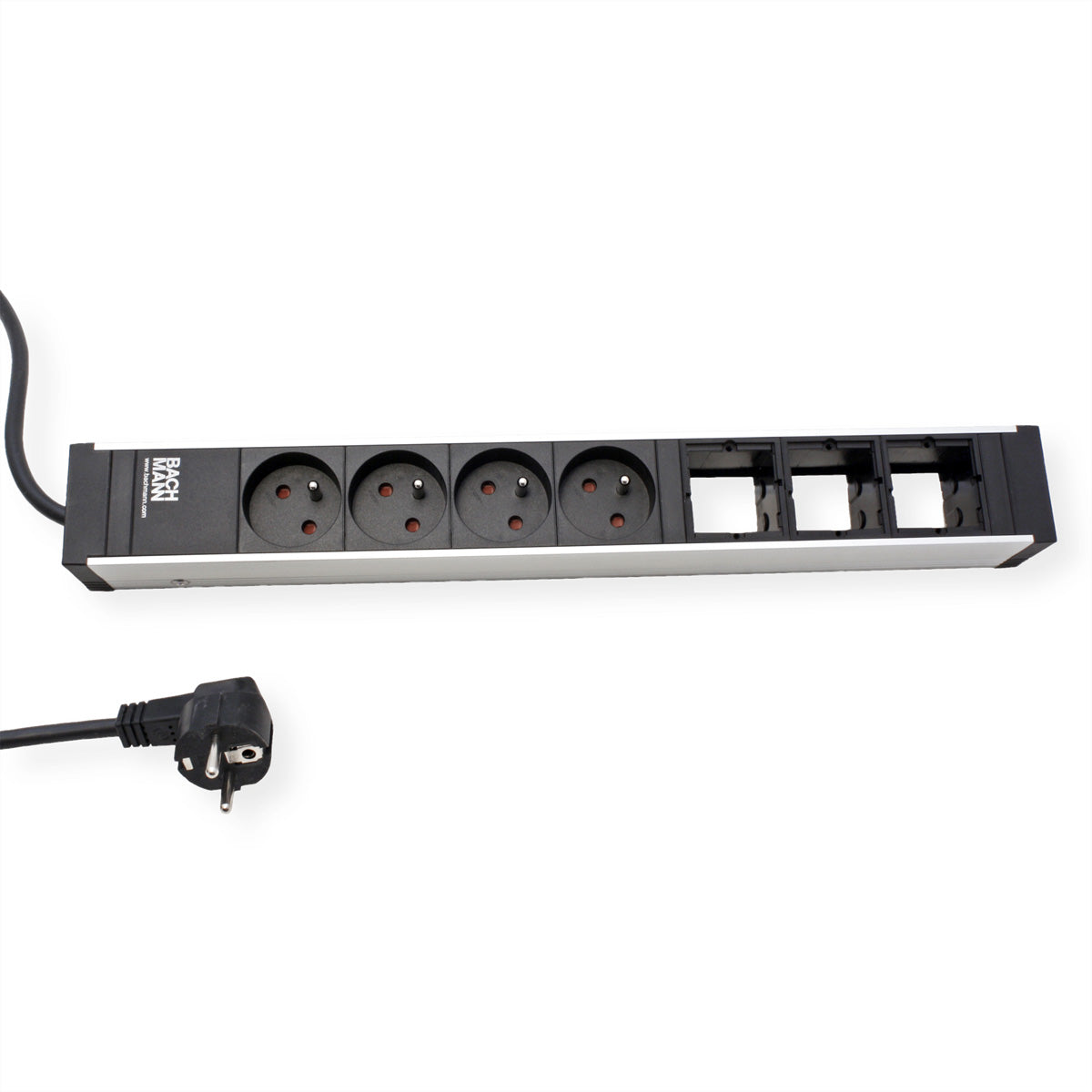 Bachmann UNIVERSAL Steckdosenleiste UTE 4× – CEE 7/7 (Typ E/F), Kabel 3,0 m – Schwarz/Silber