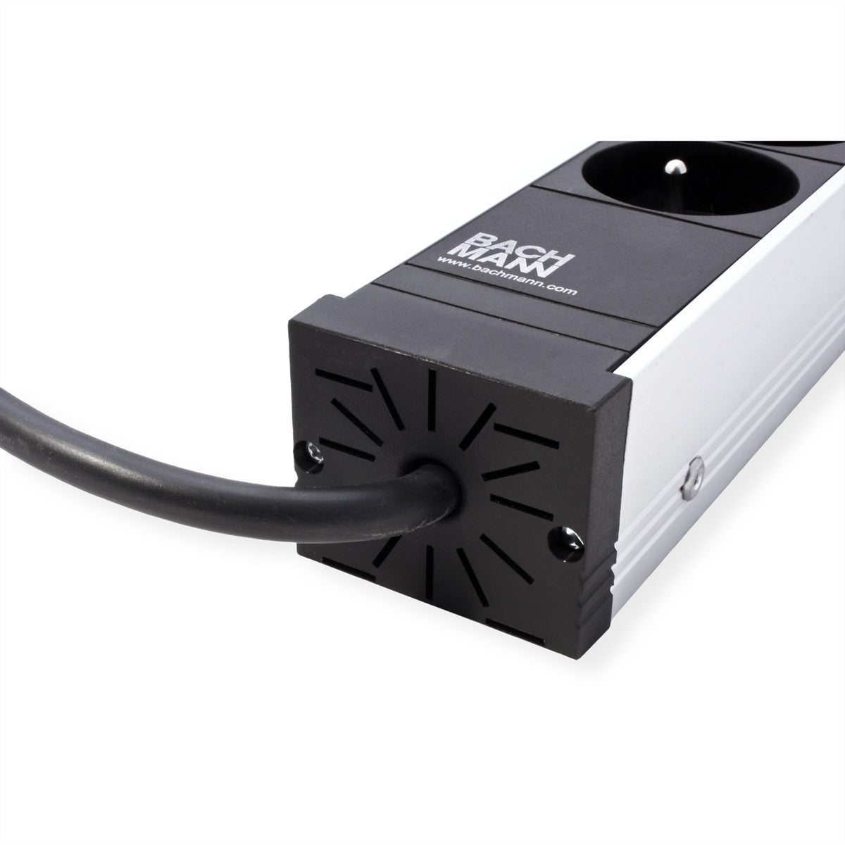 Bachmann UNIVERSAL Steckdosenleiste UTE 4× – CEE 7/7 (Typ E/F), Kabel 3,0 m – Schwarz/Silber