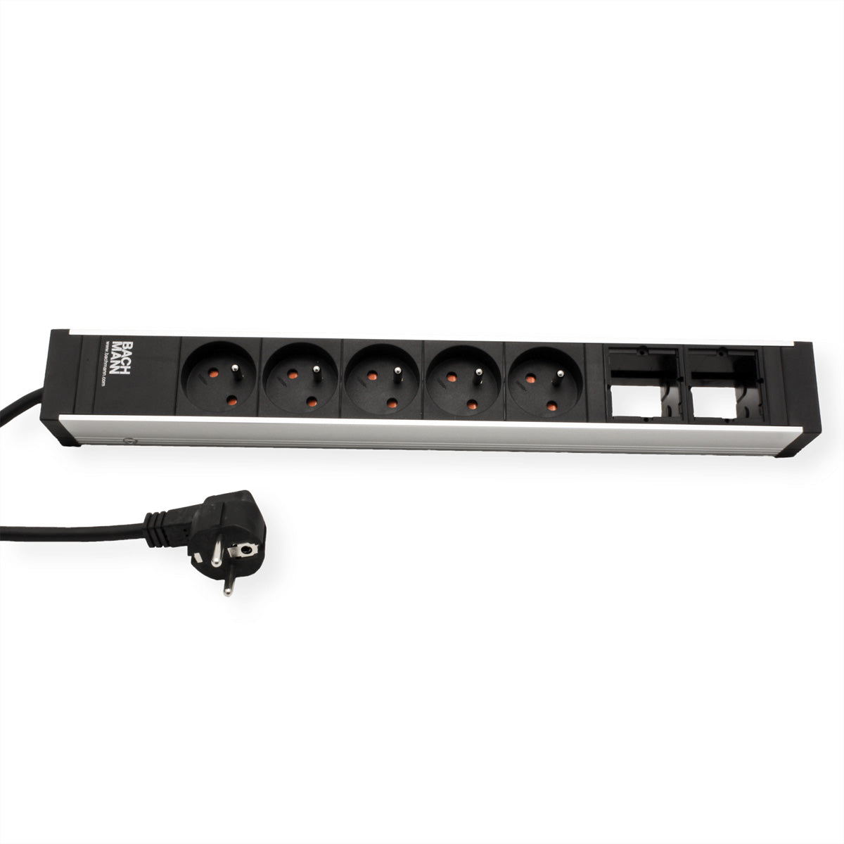 Bachmann UNIVERSAL Steckdosenleiste, 5×UTE, 3 m, Eingang CEE 7/7 (Typ E/F) – Schwarz/Silber