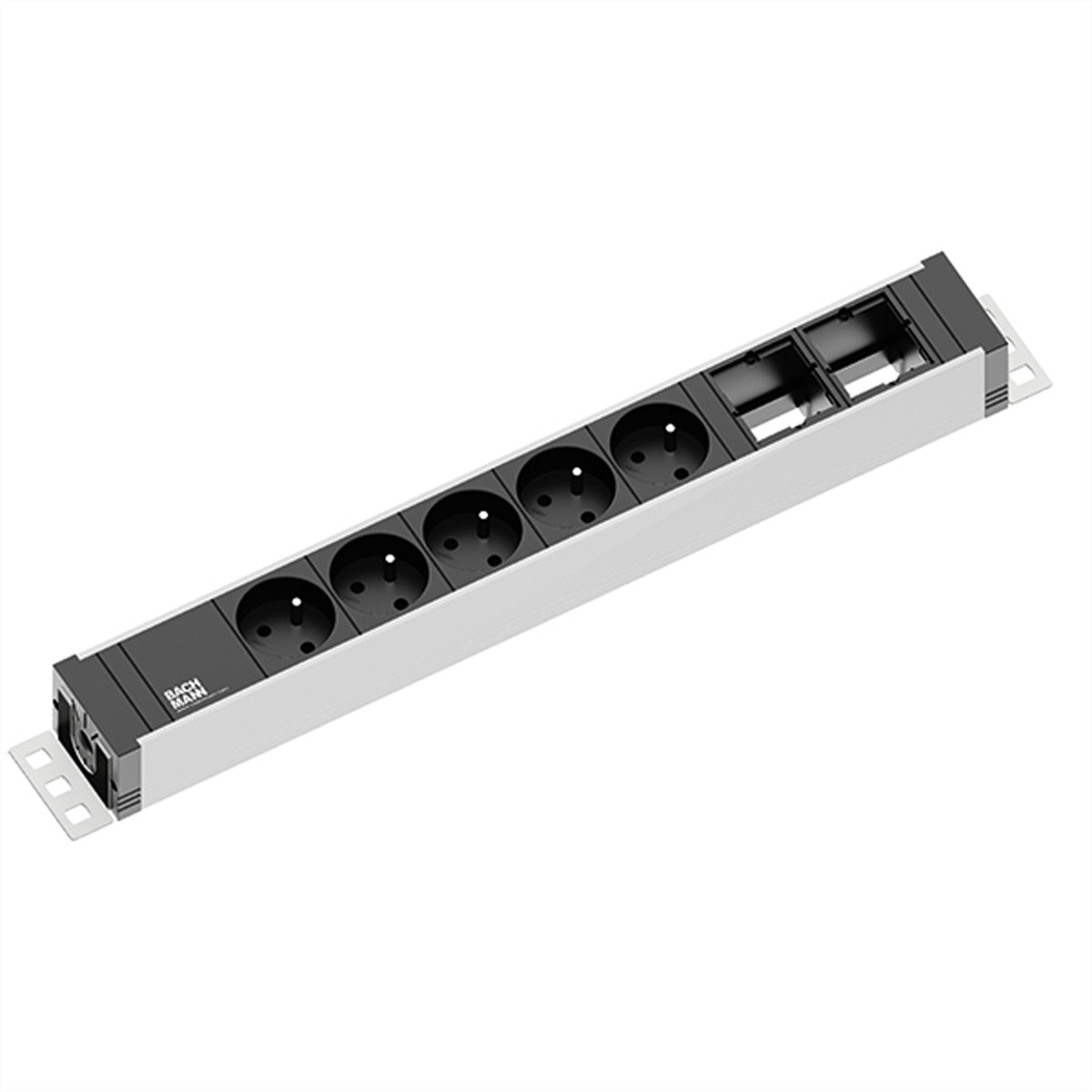 Bachmann UNIVERSAL Steckdosenleiste, 5×UTE, 3 m, Eingang CEE 7/7 (Typ E/F) – Schwarz/Silber