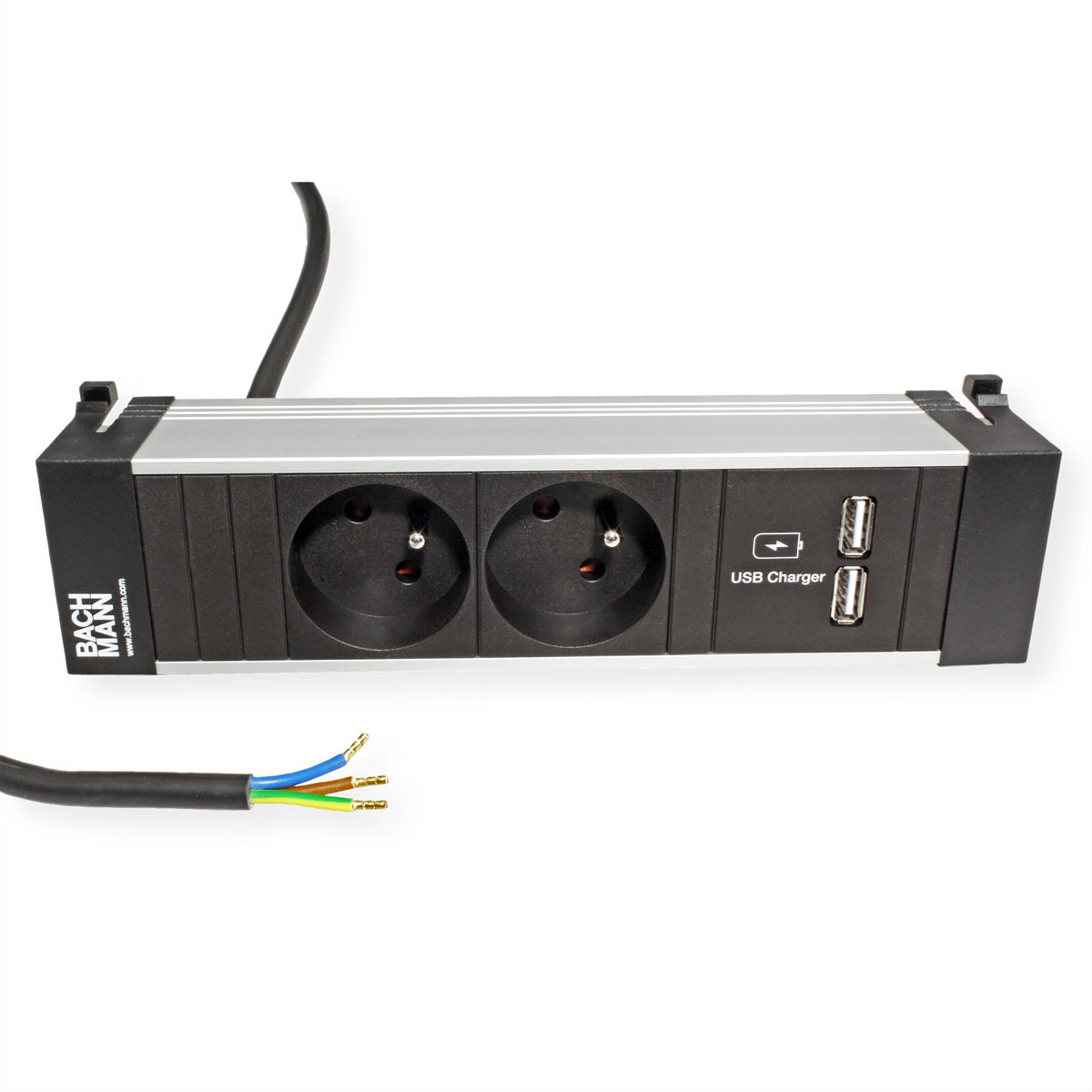 Bachmann POWER FRAME Steckdoseneinheit – 2×UTE, USB-A Doppelcharger 5 V/3,1 A, Einbau, 2,0 m