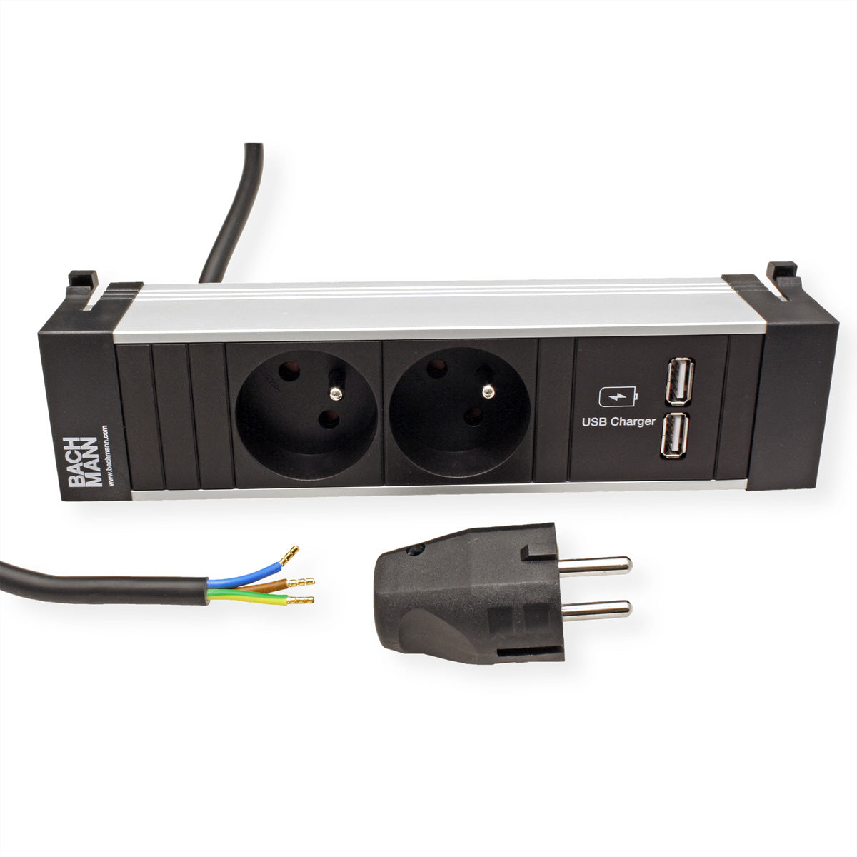 Bachmann POWER FRAME Steckdoseneinheit – 2×UTE, USB-A Doppelcharger 5 V/3,1 A, Einbau, 2,0 m