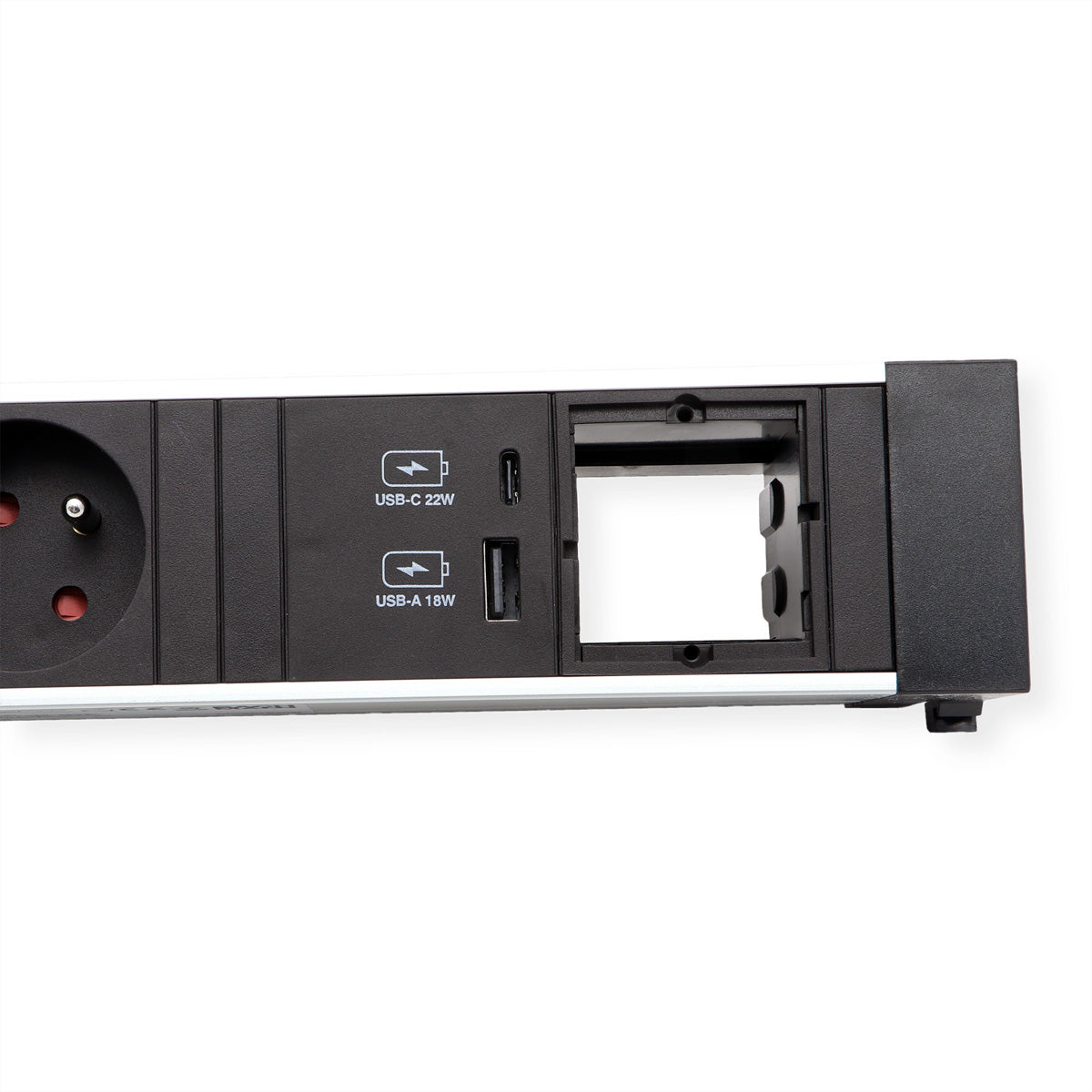 Bachmann POWER FRAME M Einbausteckdosenleiste, 2×UTE, 1×USB-A + 1×USB-C 22 W, Einbau, 0,2 m – Schwarz