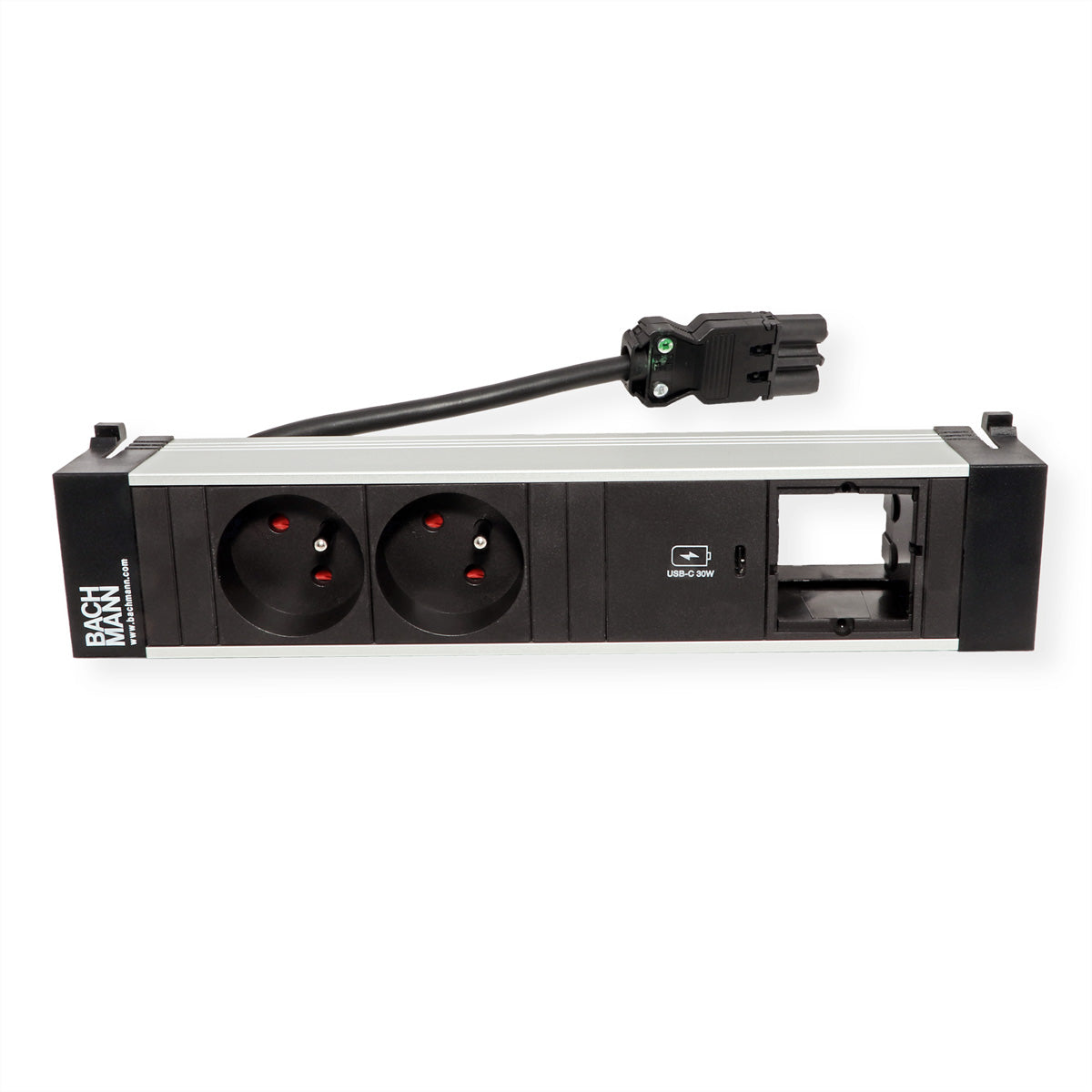 Bachmann POWER FRAME M Einbausteckdosenleiste, 2×UTE, 1×USB-C PD 30 W, Einbau, Eingang GST18, 0,2 m – Schwarz
