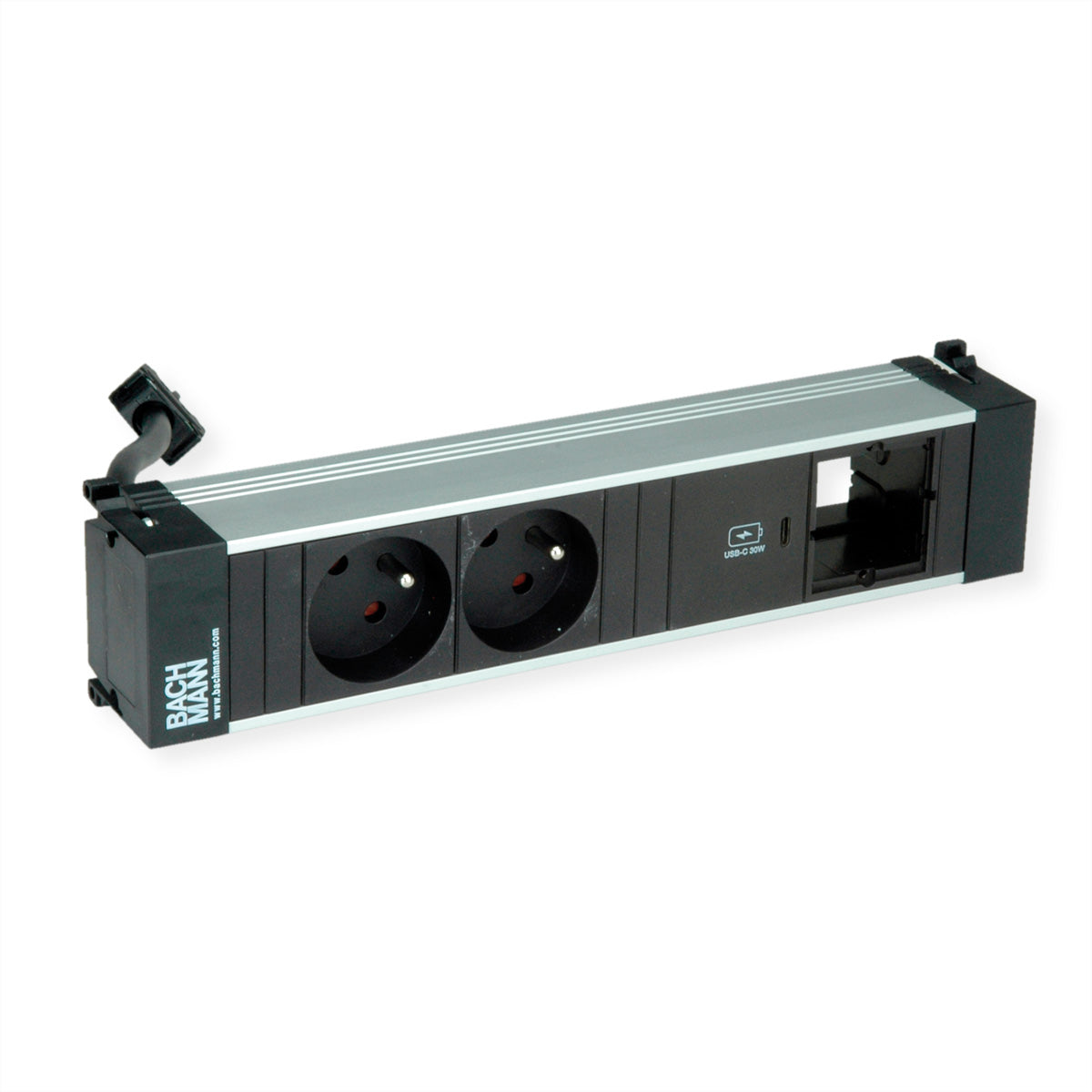 Bachmann POWER FRAME M Einbausteckdosenleiste, 2×UTE, 1×USB-C PD 30 W, Einbau, Eingang GST18, 0,2 m – Schwarz