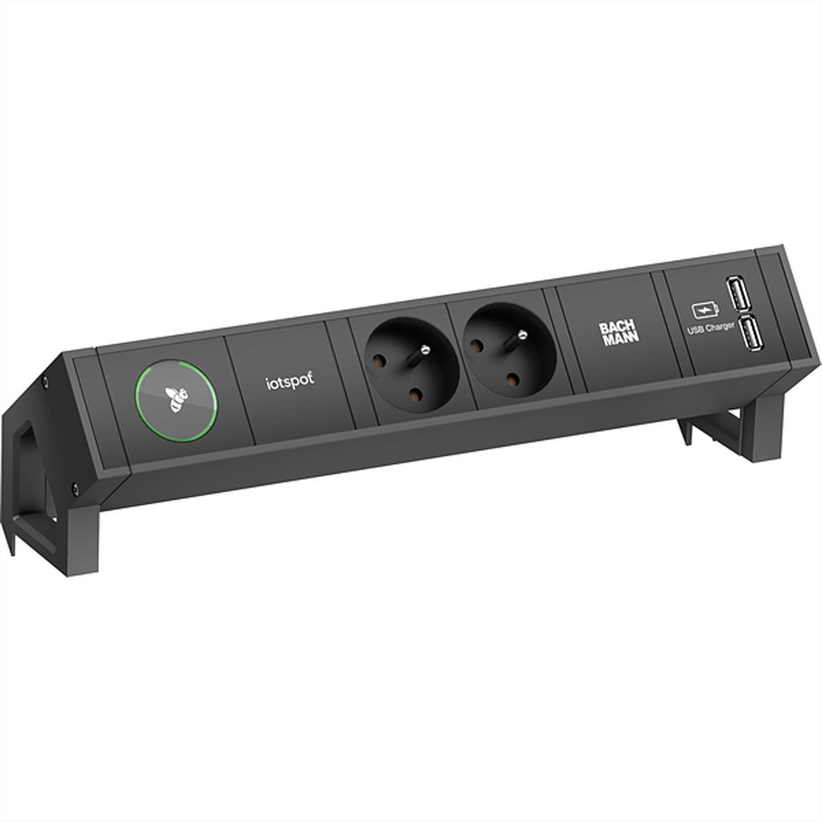 Bachmann DESK2 Steckdoseneinheit – 2×UTE (Typ E), USB-A Doppelcharger 15,5 W, 0,2 m Kabel, GST18-Stecker