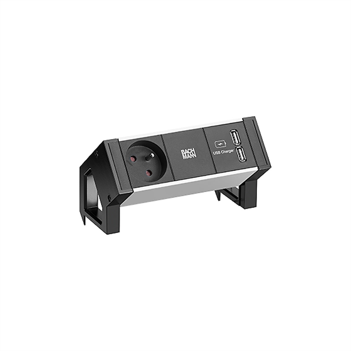 Bachmann DESK2 ALU Steckdosenleiste Typ E 1× – USB×2 – für Frankreich, Tschechien, Slowakei