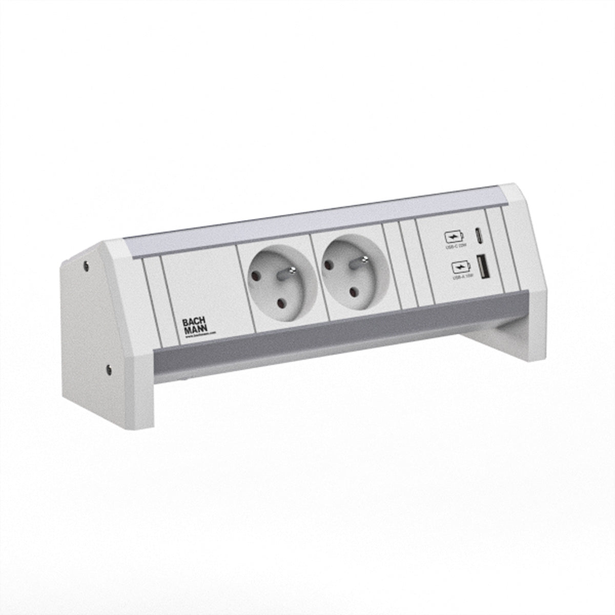 Bachmann DESK Steckdosenleiste 2×UTE (Typ E) – USB‑C×1, USB‑A×1, USB 22 W – für FR, CZ, SK