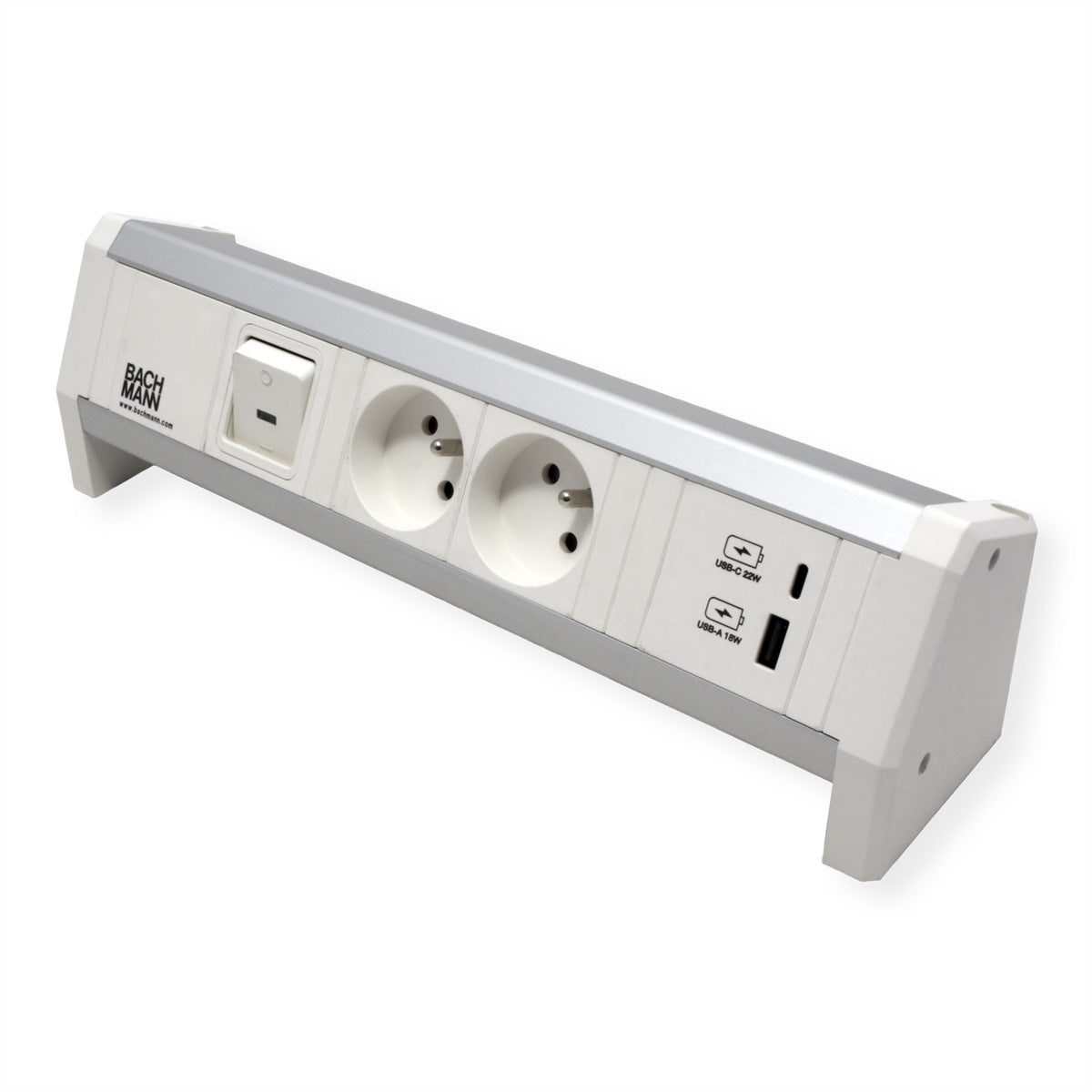 Bachmann Steckdosenleiste UTE 2× – USB‑C×1, USB‑A×1, 22 W – Eing. GST18 – für Frankreich, Tschechien u. a.
