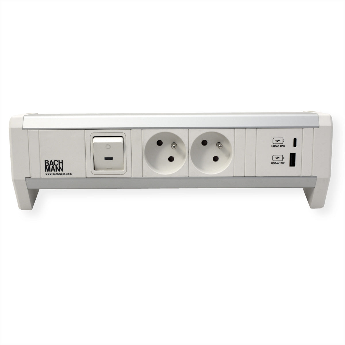 Bachmann Steckdosenleiste UTE 2× – USB‑C×1, USB‑A×1, 22 W – Eing. GST18 – für Frankreich, Tschechien u. a.