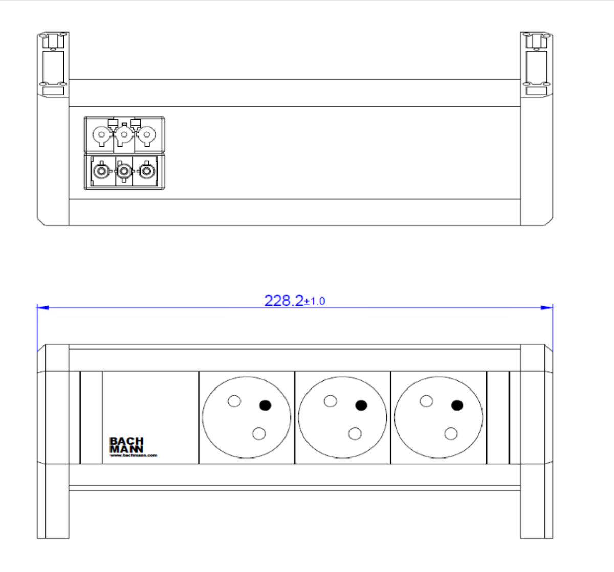 Bachmann DESK Steckdosenleiste UTE×3 – Wieland GST18 – für Frankreich, Tschechien, Slowakei – weiss