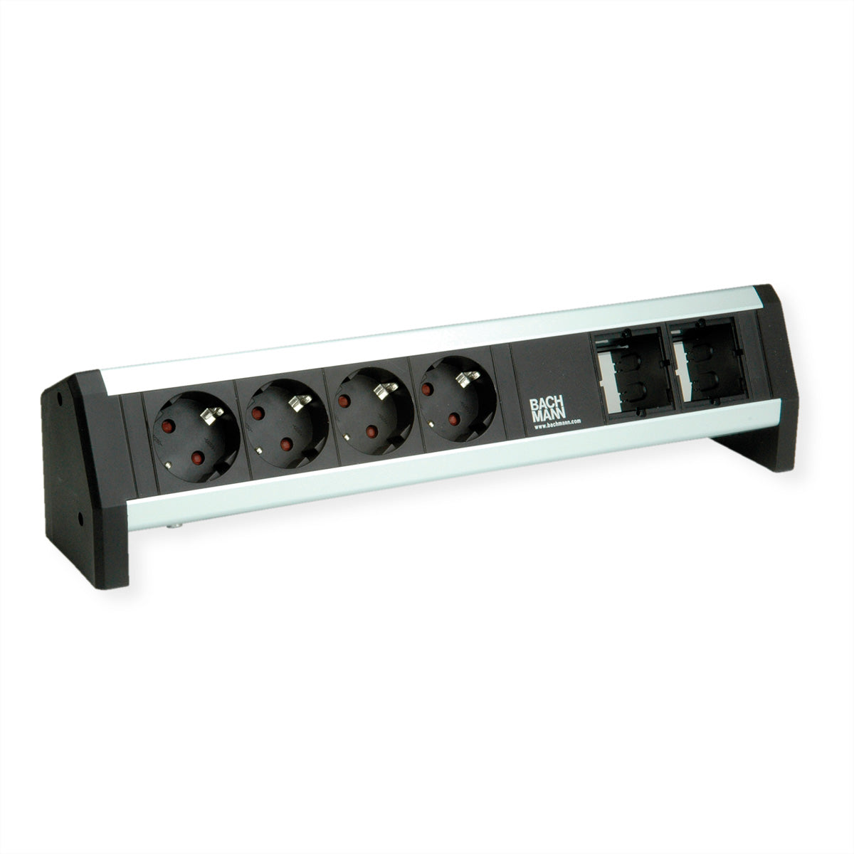 Bachmann DESK Tischsteckdosenleiste, 4×T13, 2×Custom-Module (leer), GST18 Eingang – schwarz