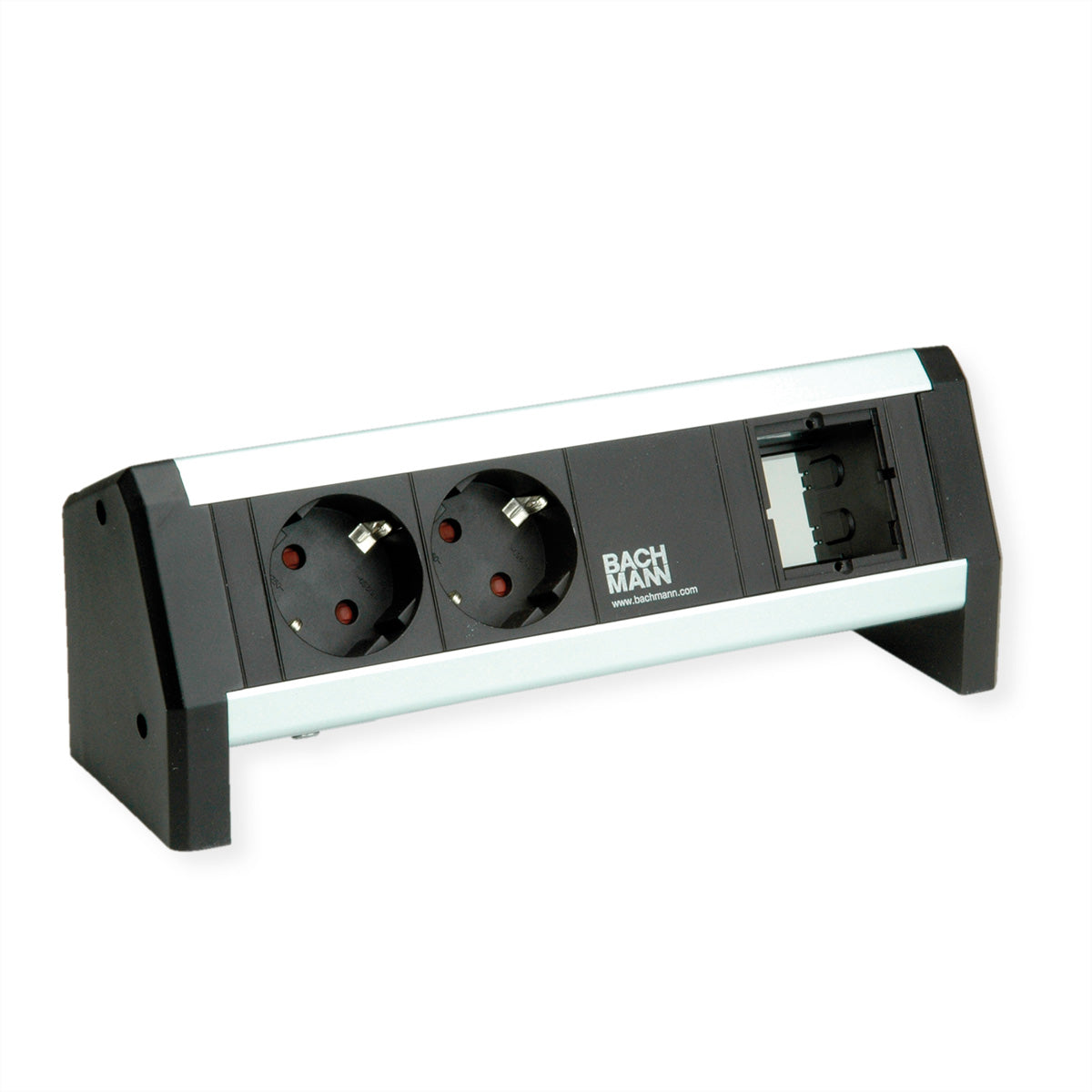 Bachmann DESK Steckdosenleiste – 2×Schuko (Typ E/F), 1×Wieland GST18 (Eingang), Schwarz