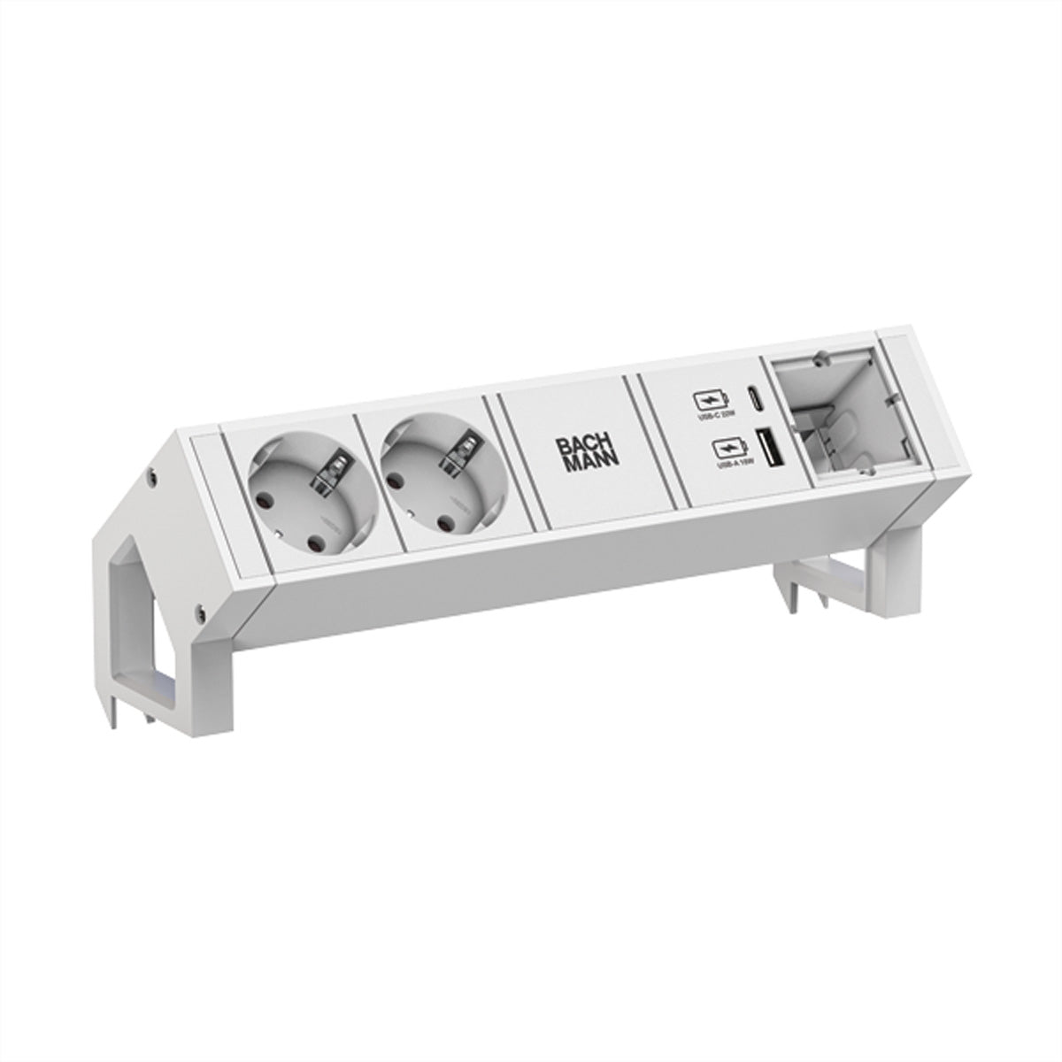Bachmann DESK2 Steckdosenleiste – 2× Typ F, USB‑A/C 22 W, 0,2 m, weiss