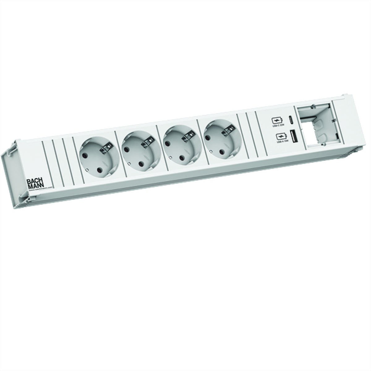 Bachmann CONI Einbausteckdosenleiste, 4×CEE7/3, 2×USB 22 W, Einbau, GST18, 0,2 m – weiss