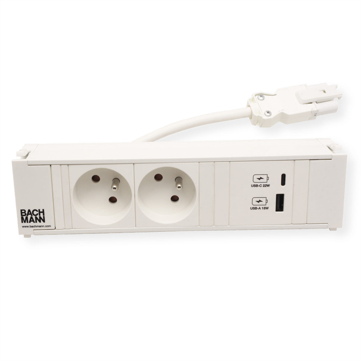 Bachmann CONI Einbausteckdosenleiste 2×UTE, 2×USB 22 W, Einbau, GST18 Eingang, 0,2 m – Weiss