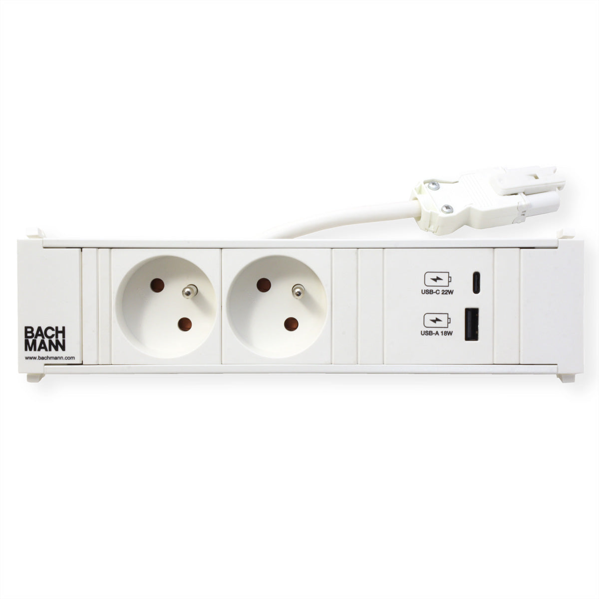 Bachmann CONI Einbausteckdosenleiste 2×UTE, 2×USB 22 W, Einbau, GST18 Eingang, 0,2 m – Weiss