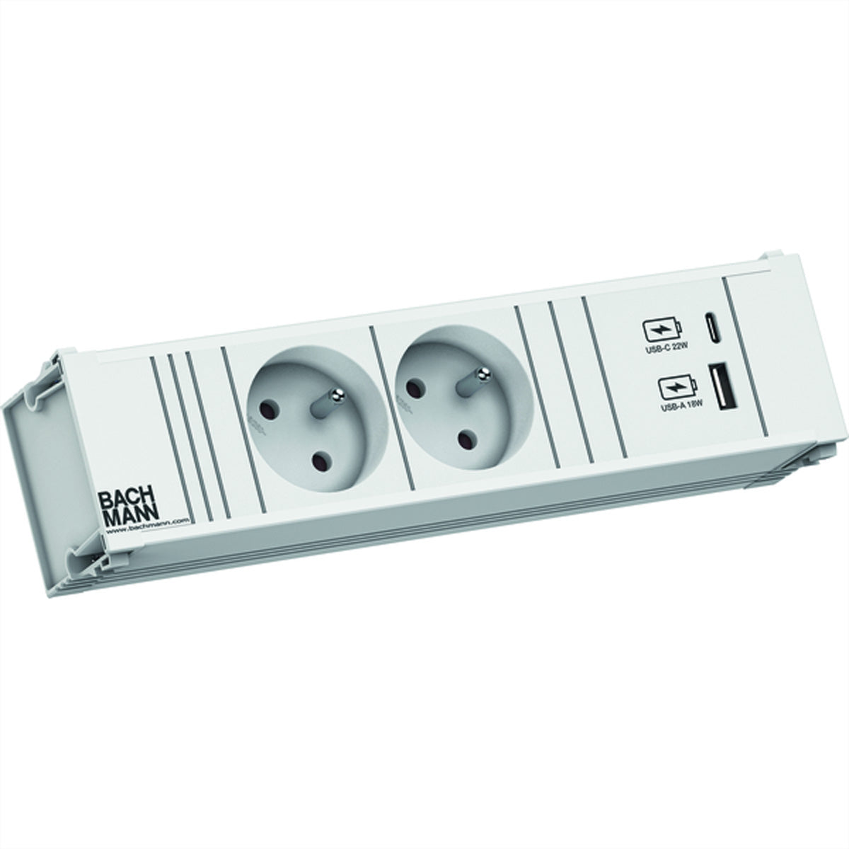 Bachmann CONI Einbausteckdosenleiste 2×UTE, 2×USB 22 W, Einbau, GST18 Eingang, 0,2 m – Weiss