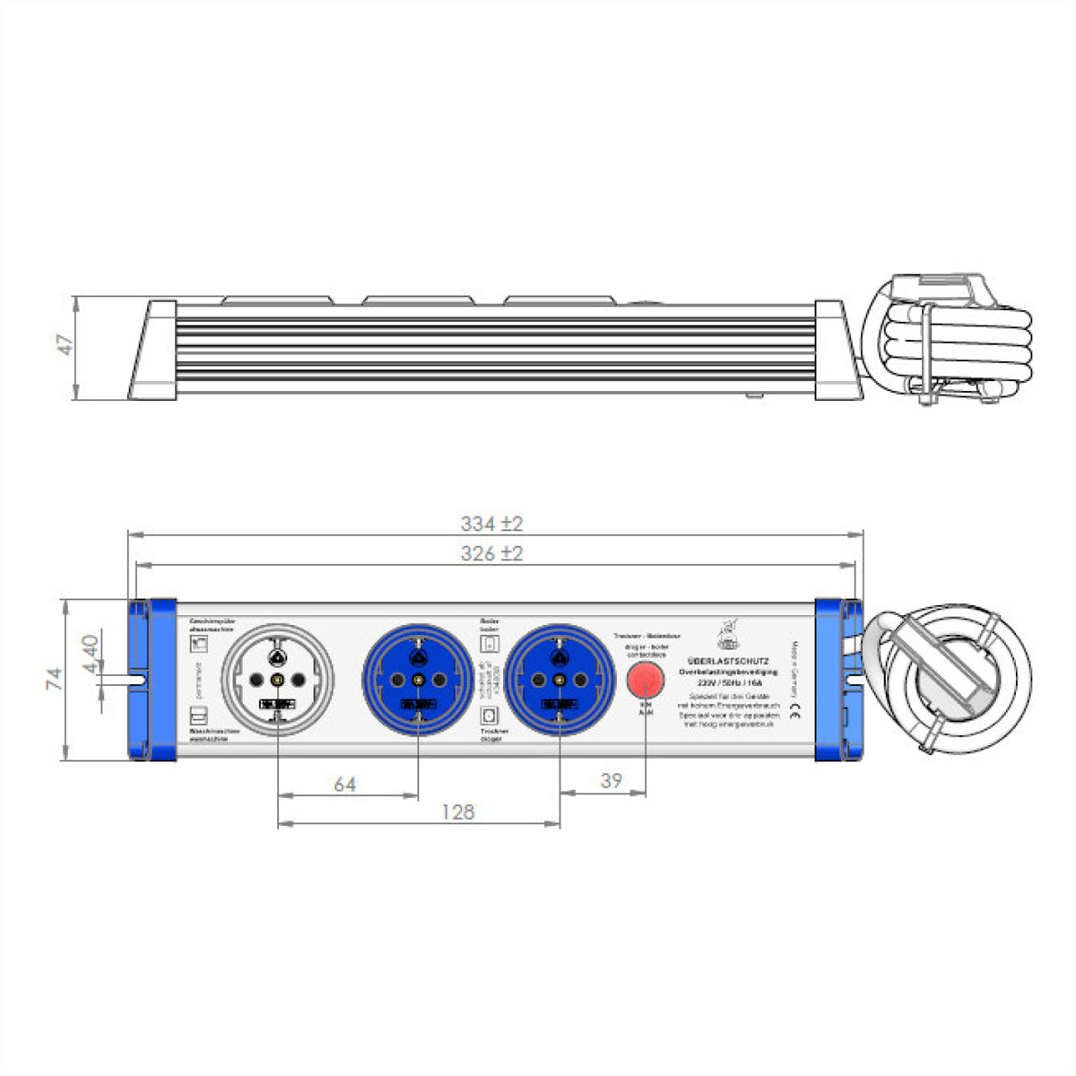 Bachmann Serie 8110 Steckdosenleiste, 3×Schuko (Typ F), 1,5 m, mit Überlastschutz, erhöhter Berührungsschutz