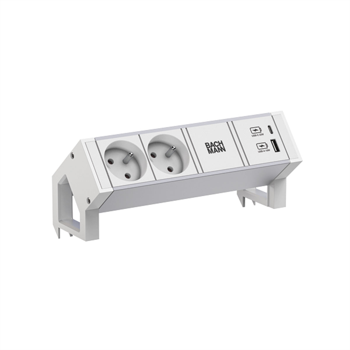 Bachmann DESK2 ALU – Tischsteckdosenleiste, 2× UTE (Typ E), 2× USB, 22 W, 0,2 m, Stecker GST18