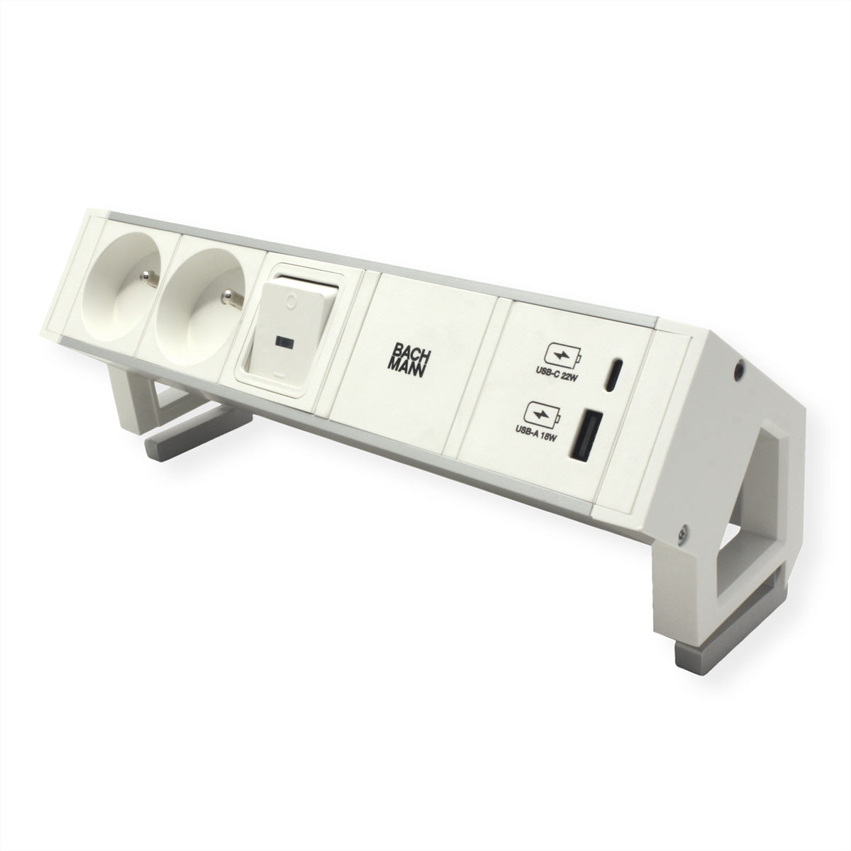 Bachmann DESK2 ALU Steckdosenleiste UTE 2× – USB‑A×1, USB‑C×1 22 W – Wieland GST18, 0,2 m – weiss