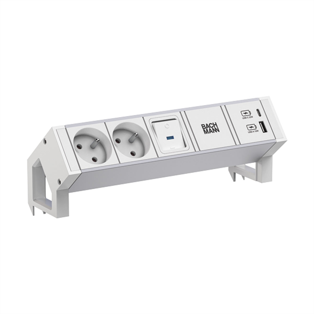 Bachmann DESK2 ALU Steckdosenleiste UTE 2× – USB‑A×1, USB‑C×1 22 W – Wieland GST18, 0,2 m – weiss