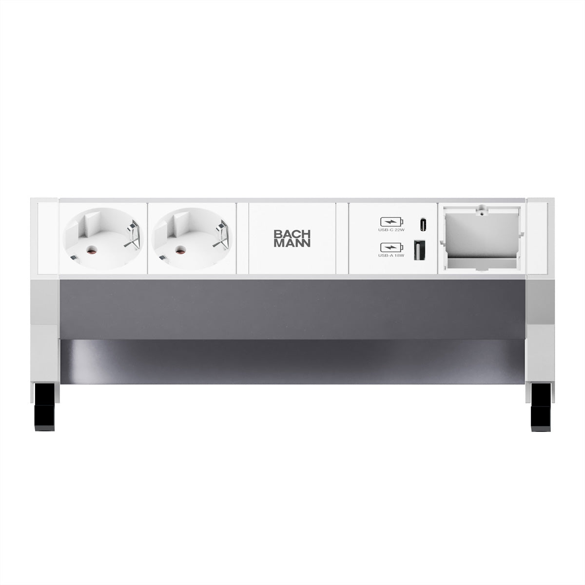 Bachmann DESK2 ALU Steckdosenleiste Schutzkontakt (CEE 7/3)×2 – USB‑C×1, USB‑A×1 22 W – GST18 Stecker 0,2 m