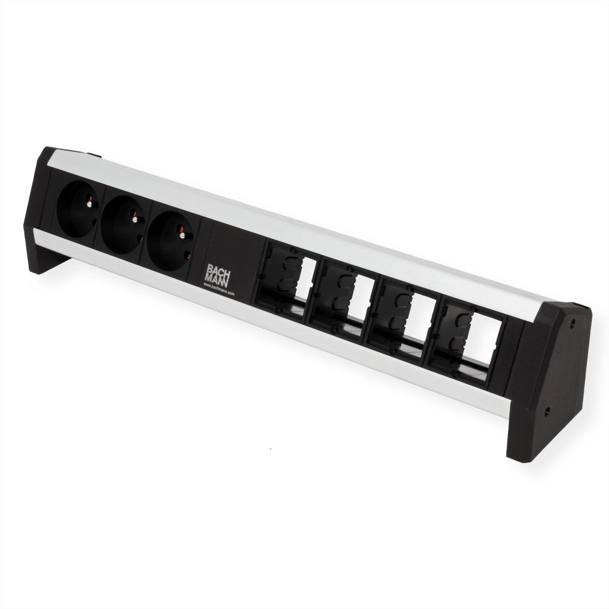 Bachmann DESK ALU Tischsteckdosenleiste, 3×UTE (Typ E), GST18 Eingang – Schwarz/Silber