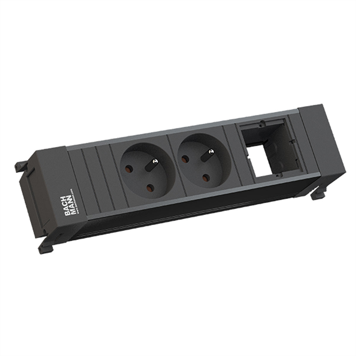 Bachmann POWER FRAME Steckdoseneinheit – 2×UTE + 1×CM (leer), Einbau, Kunststoff, schwarz