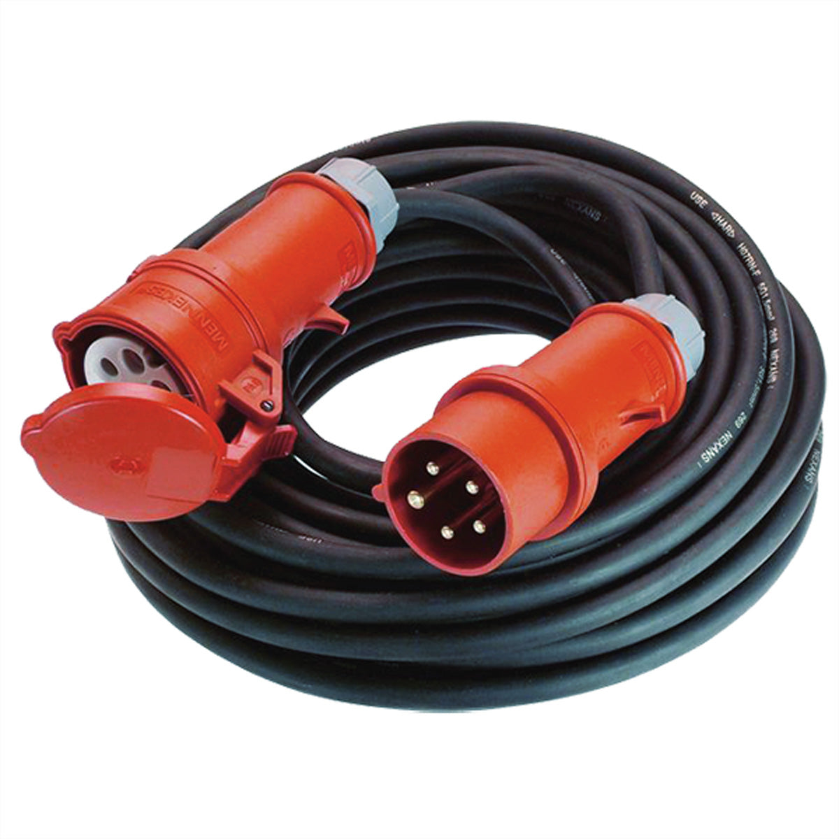 Bachmann Verlängerungskabel – CEE 16A (rot)–CEE 16A (rot), 25 m, IP44, 5×1,5 mm², schwarz