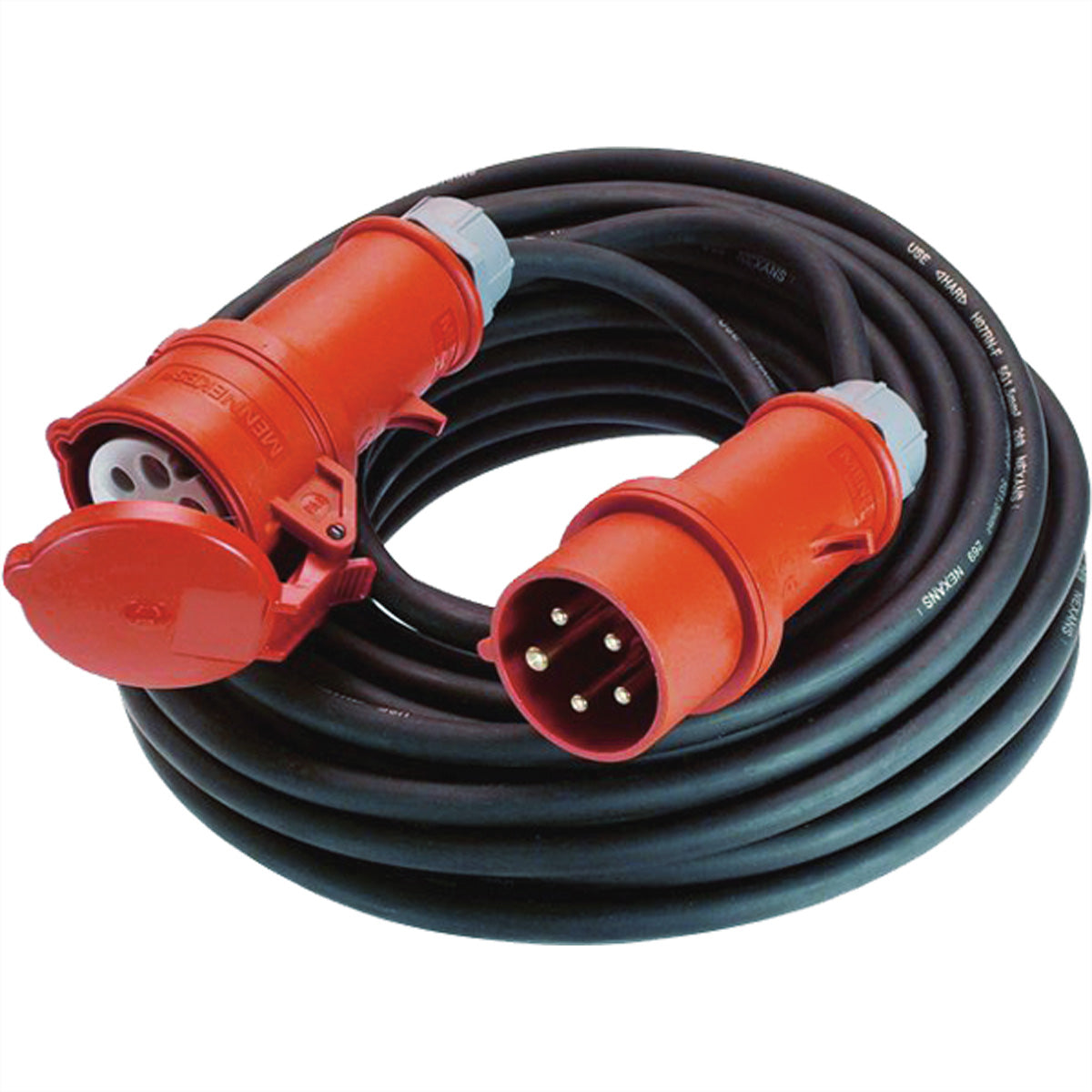 Bachmann Verlängerungskabel – CEE Rot 32A (Stecker) – CEE Rot 32A (Kupplung), 25 m, IP44, Aussen