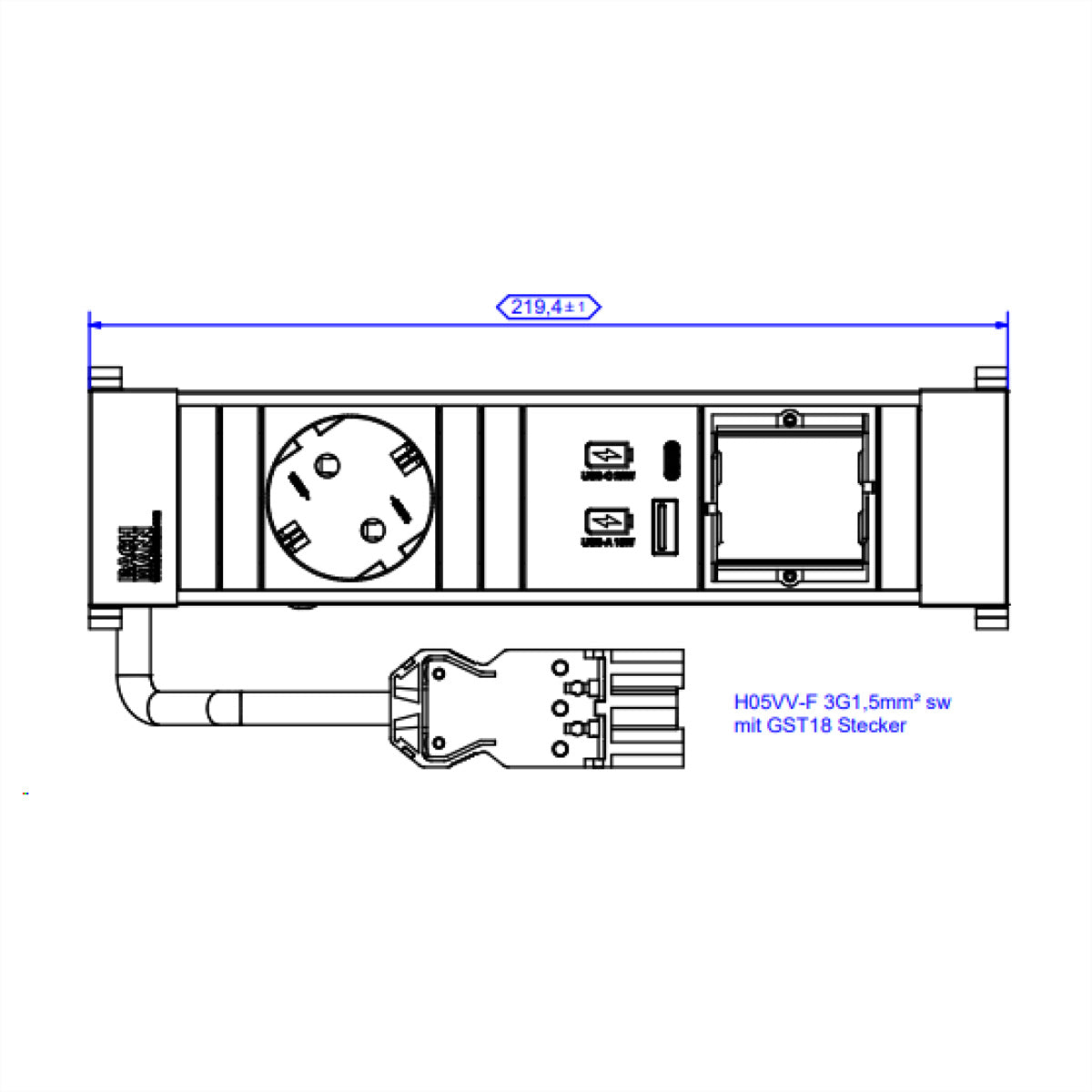 Bachmann POWER FRAME S Steckdoseneinheit – 1×Schuko, USB‑A/USB‑C 22 W, Einbau