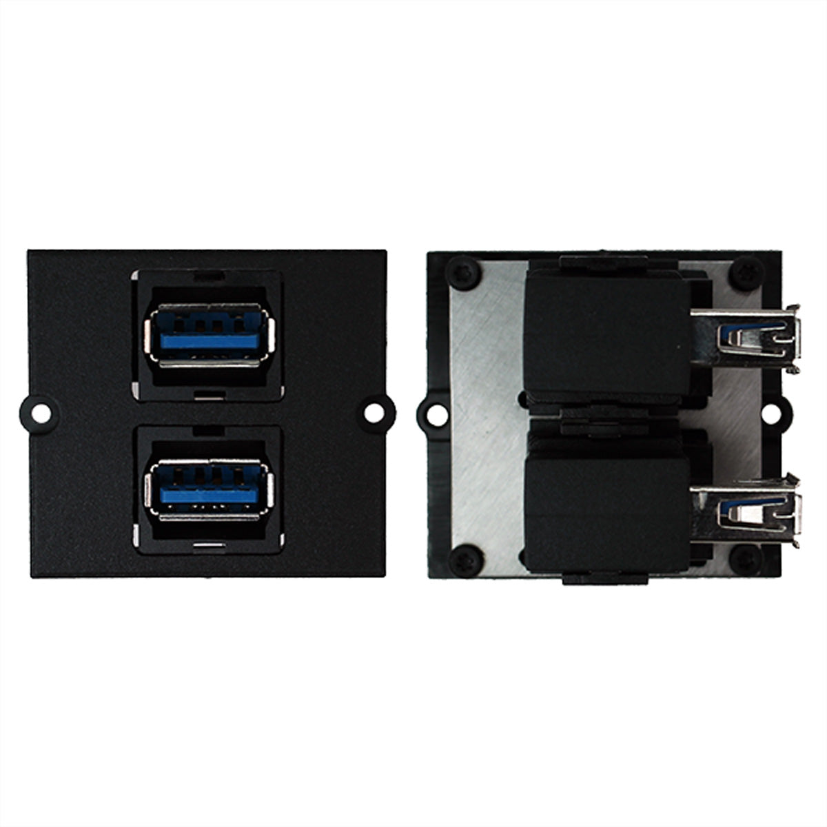 Bachmann Einbausteckdosenleiste, 2×USB-A, Einbau, 90° seitlicher Abgang – schwarz/silber