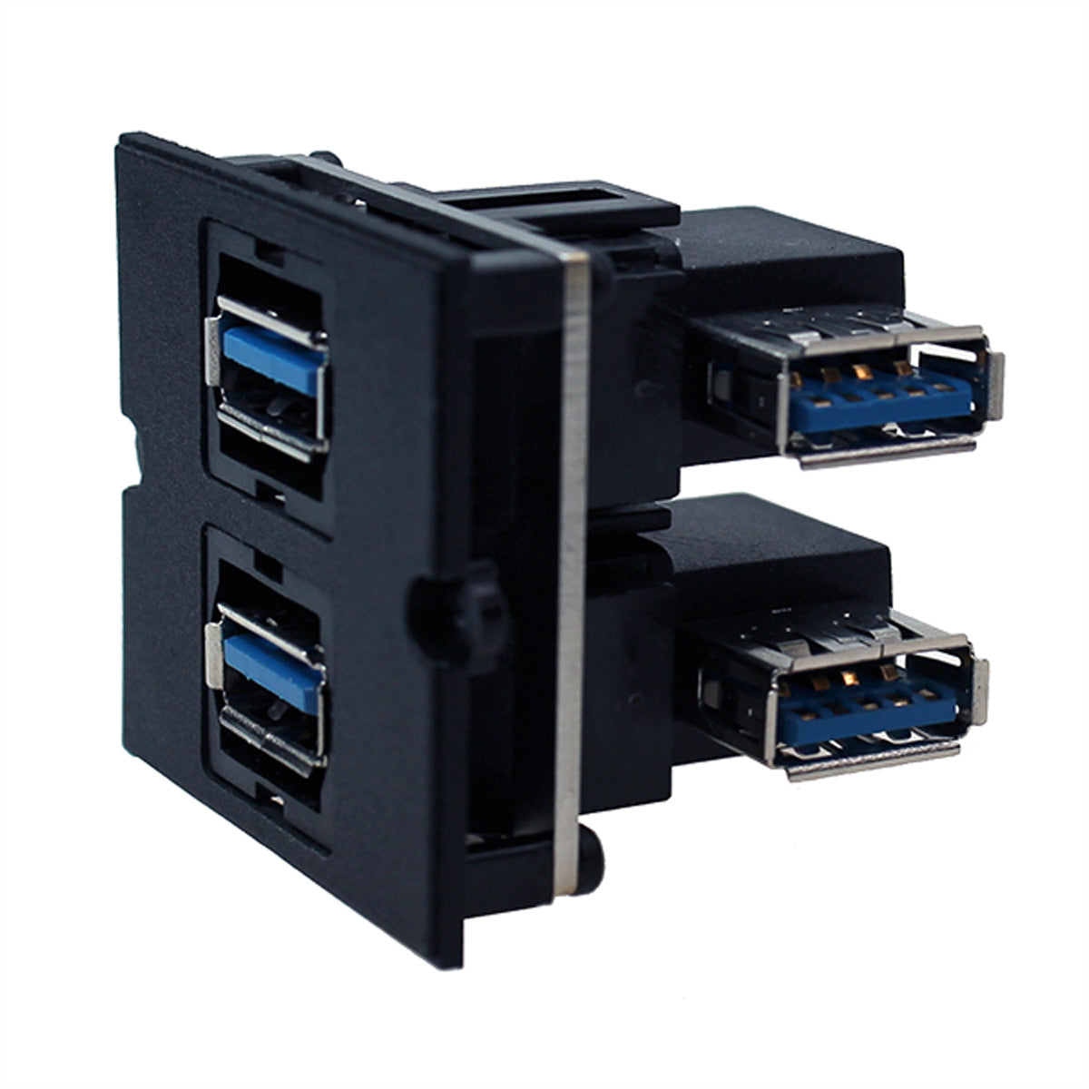 Bachmann Einbausteckdosenleiste, 2×USB-A, Einbau, 90° seitlicher Abgang – schwarz/silber