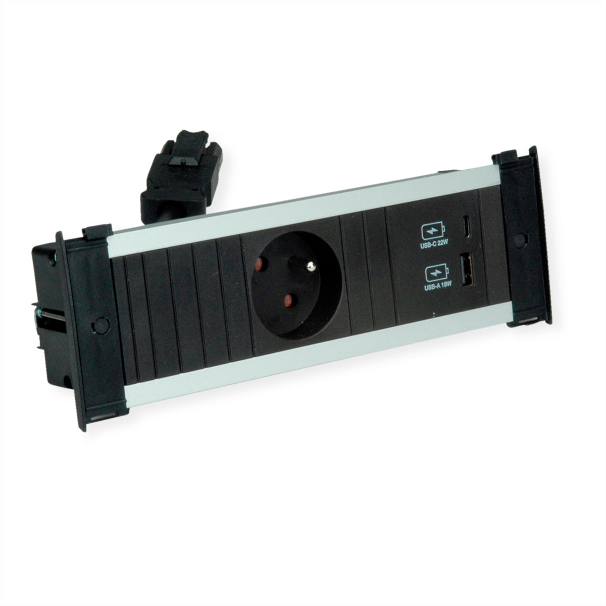Bachmann KAPSA S Einbausteckdosenleiste, 1×UTE (Typ E), 1×USB-A + 1×USB-C 22 W, Einbau, 0,2 m – Schwarz