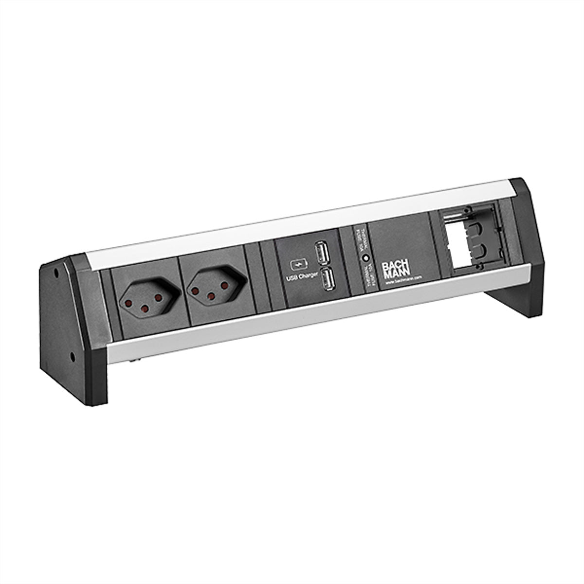 Bachmann DESK – Tischsteckdosenleiste, 2× T13 90°, 2× USB, 1,0 m, Stecker GST18