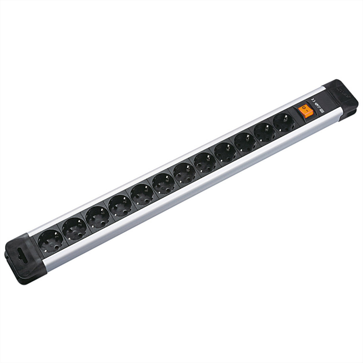 Bachmann CONNECTUS Steckdosenleiste, 9×Schuko Steckdosen, mit Schalter, 2 m – Schwarz/Silber