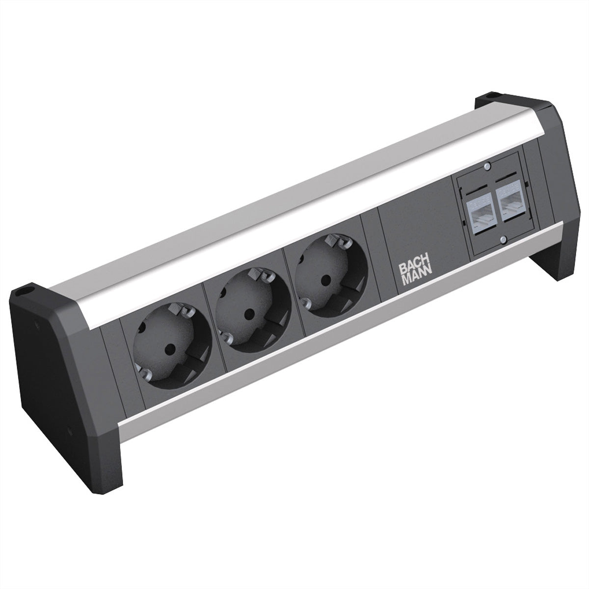 Bachmann DESK 1 – Tischsteckdosenleiste, 3× Schuko (Typ F), 2× CAT5e RJ45, GST18-Buchse, 16 A, 230 V