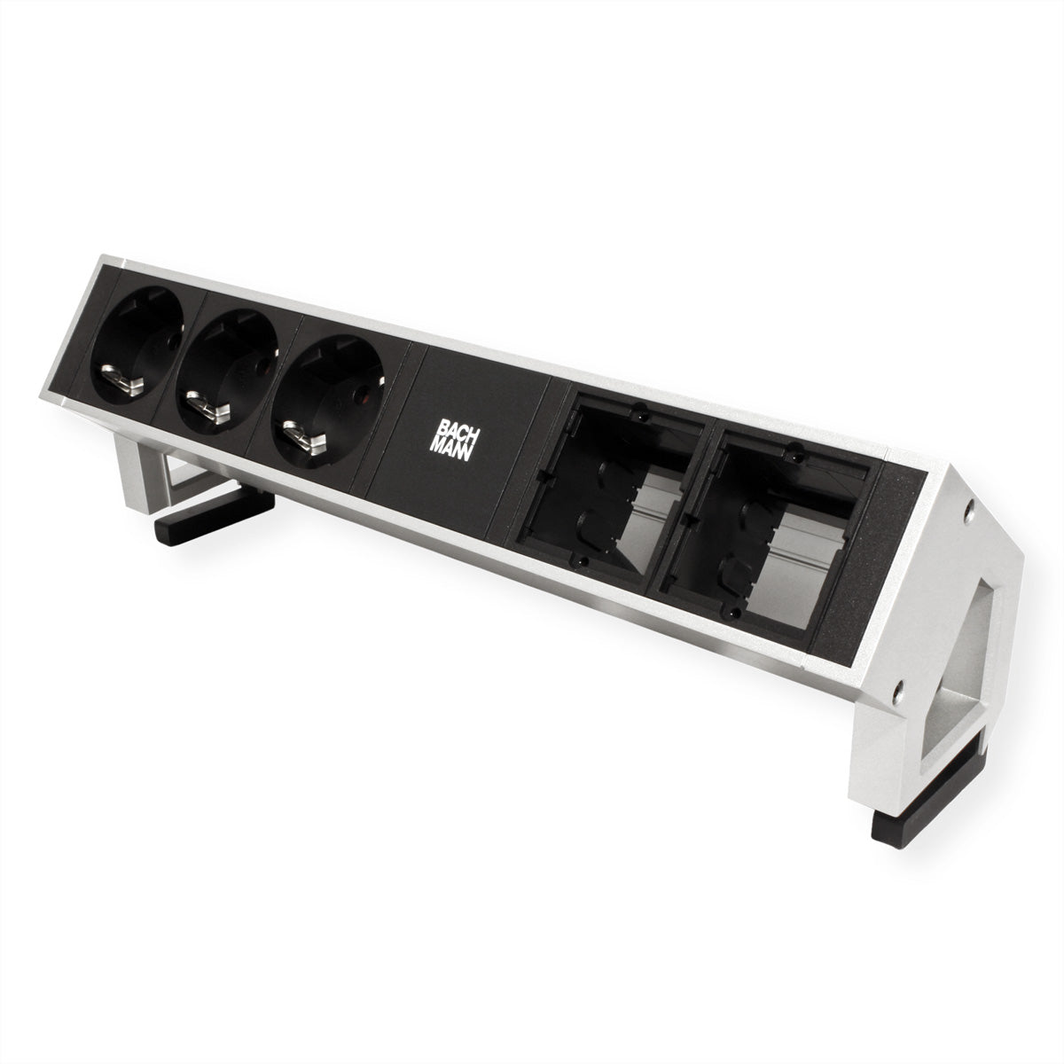 Bachmann DESK2 Tischsteckdosenleiste (3×T13 + 2×ABD), 0,2 m, Aluminium – Edelstahl