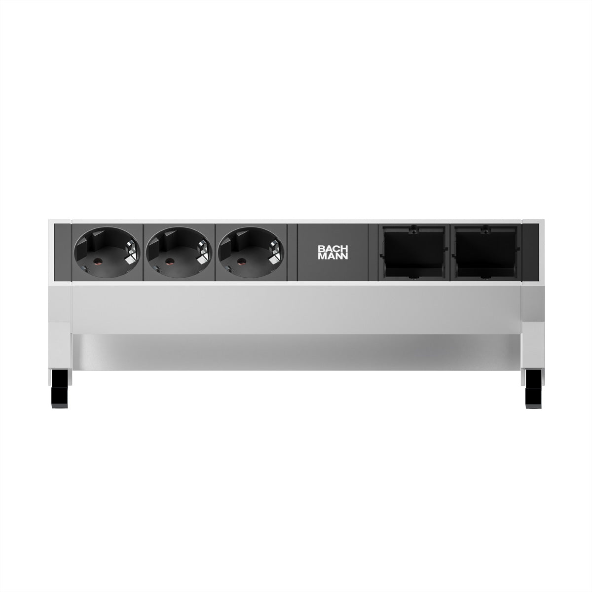 Bachmann DESK2 Tischsteckdosenleiste (3×T13 + 2×ABD), 0,2 m, Aluminium – Edelstahl