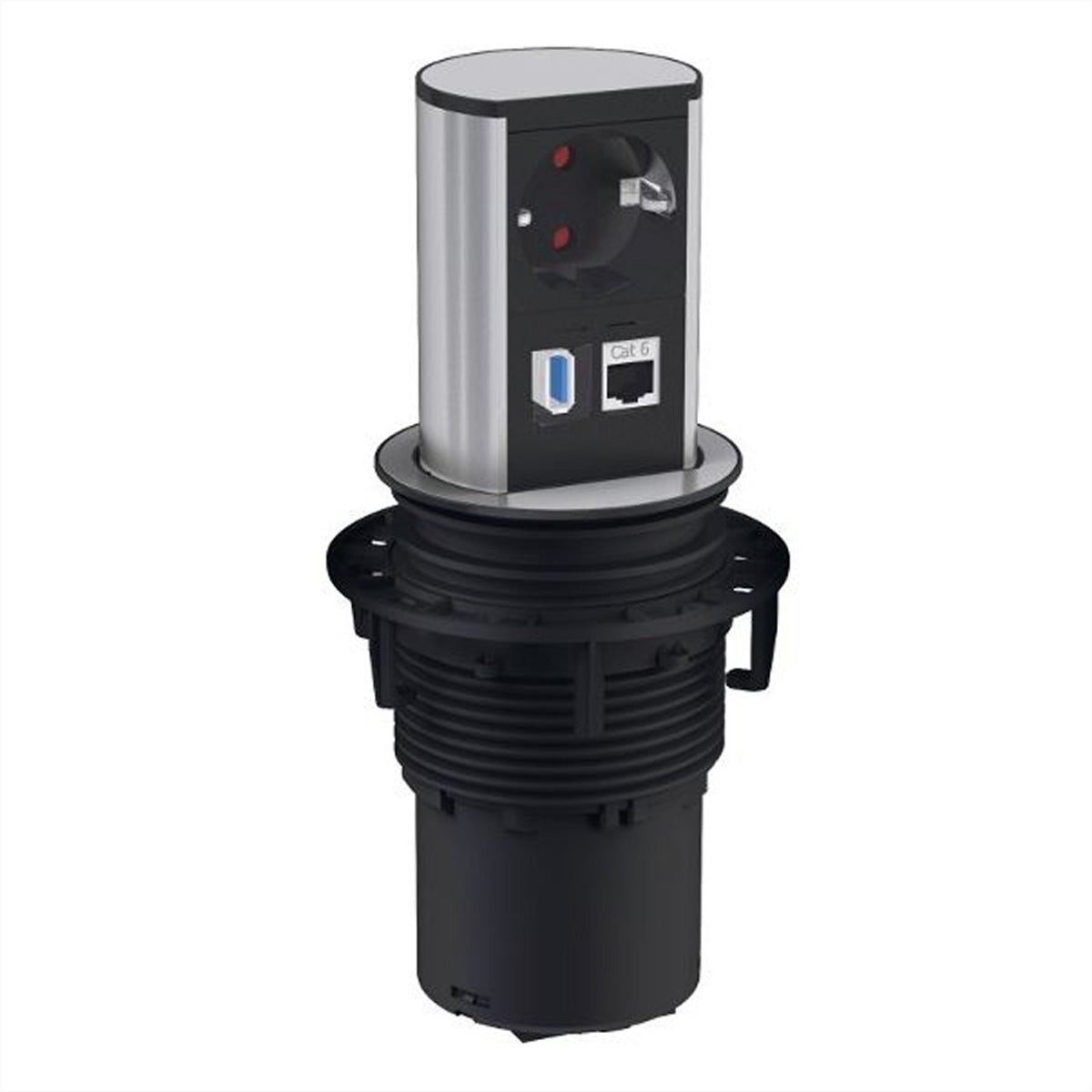 Bachmann ELEVATOR – Einbau-Anschlussfeld, 1× Schuko (Typ F), 1× CAT6 RJ45, 1× USB‑A, 2 m