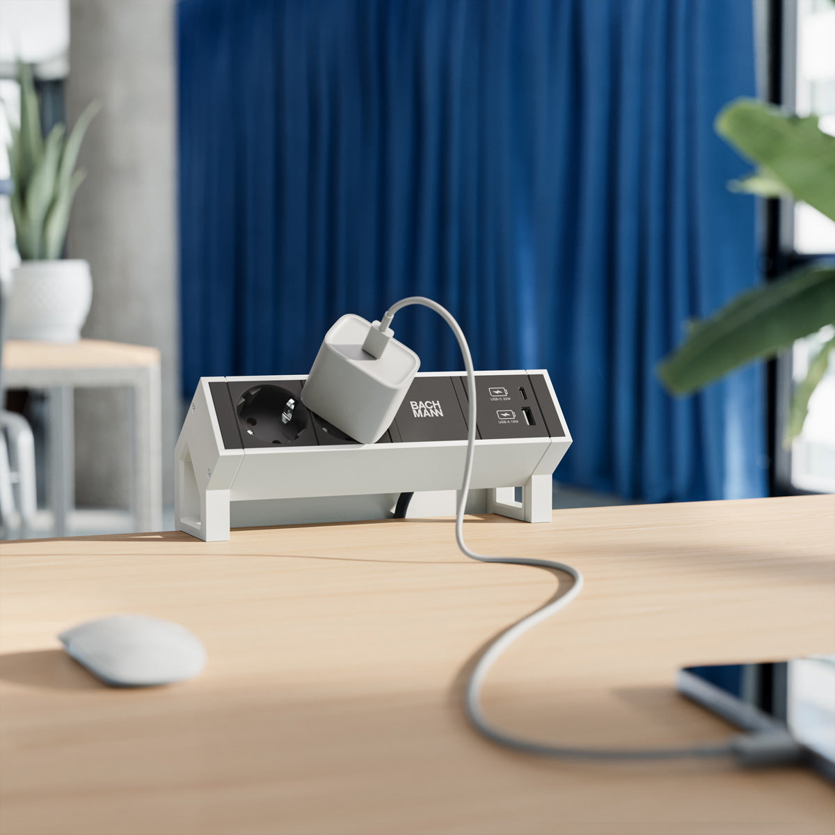 Bachmann DESK2 Tischsteckdosenleiste (2×T13 + 1×ABD), 0,2 m – weiss