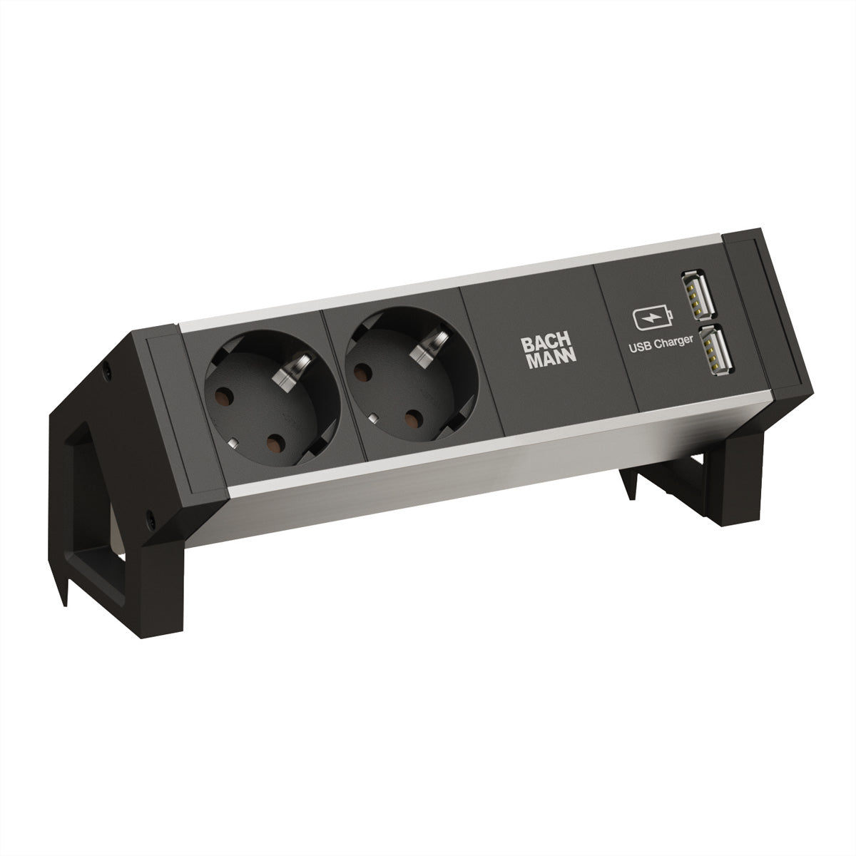 Bachmann DESK2 Steckdosenleiste Schutzkontakt (Typ F) 2×, USB×2 – Wieland GST18 – 0,2 m Kabel – Silber