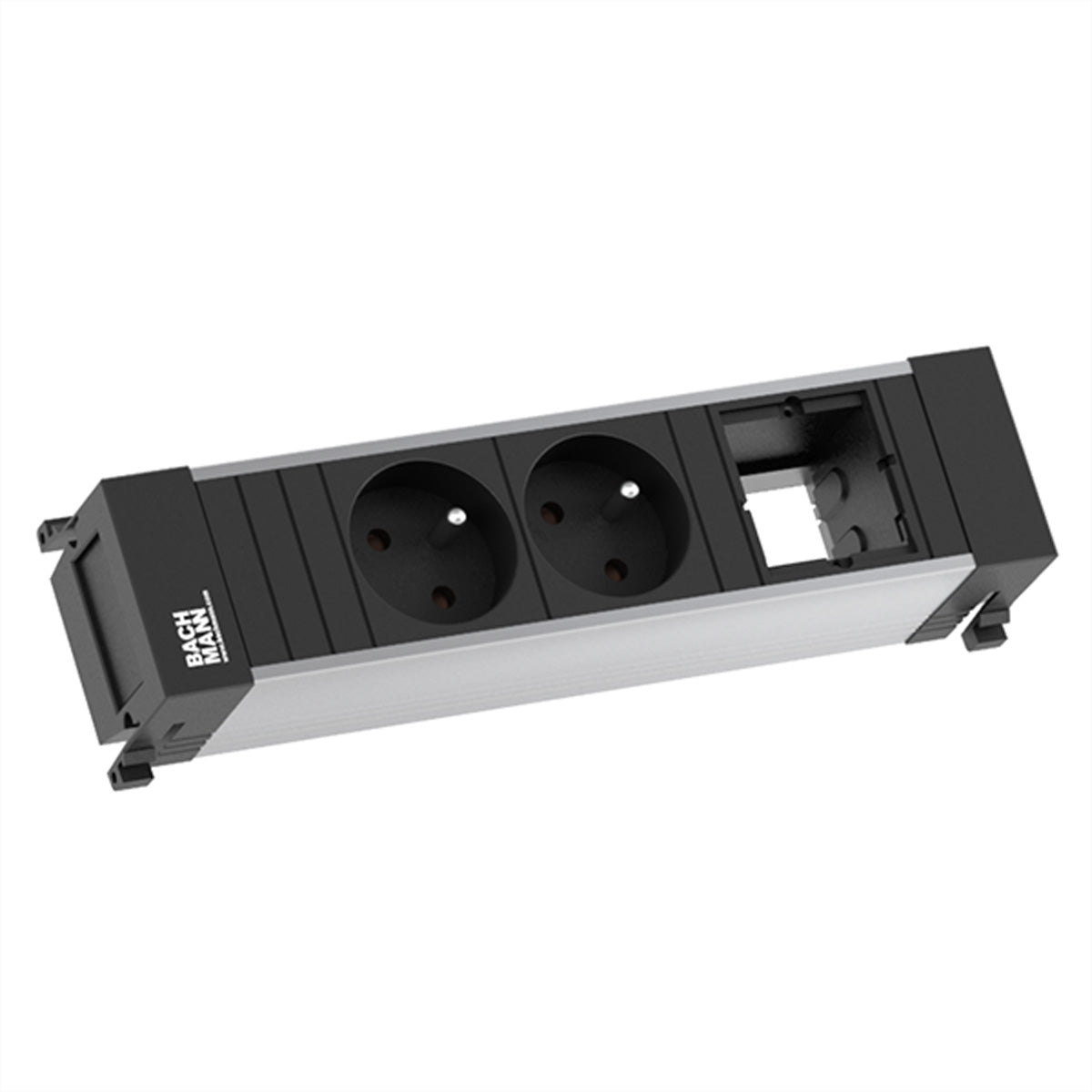 Bachmann Power Frame Einbau-Anschlussfeld – 2x UTE (CEE 7/5 Typ E), 1x ABD (leer) – Aluminium, schwarz