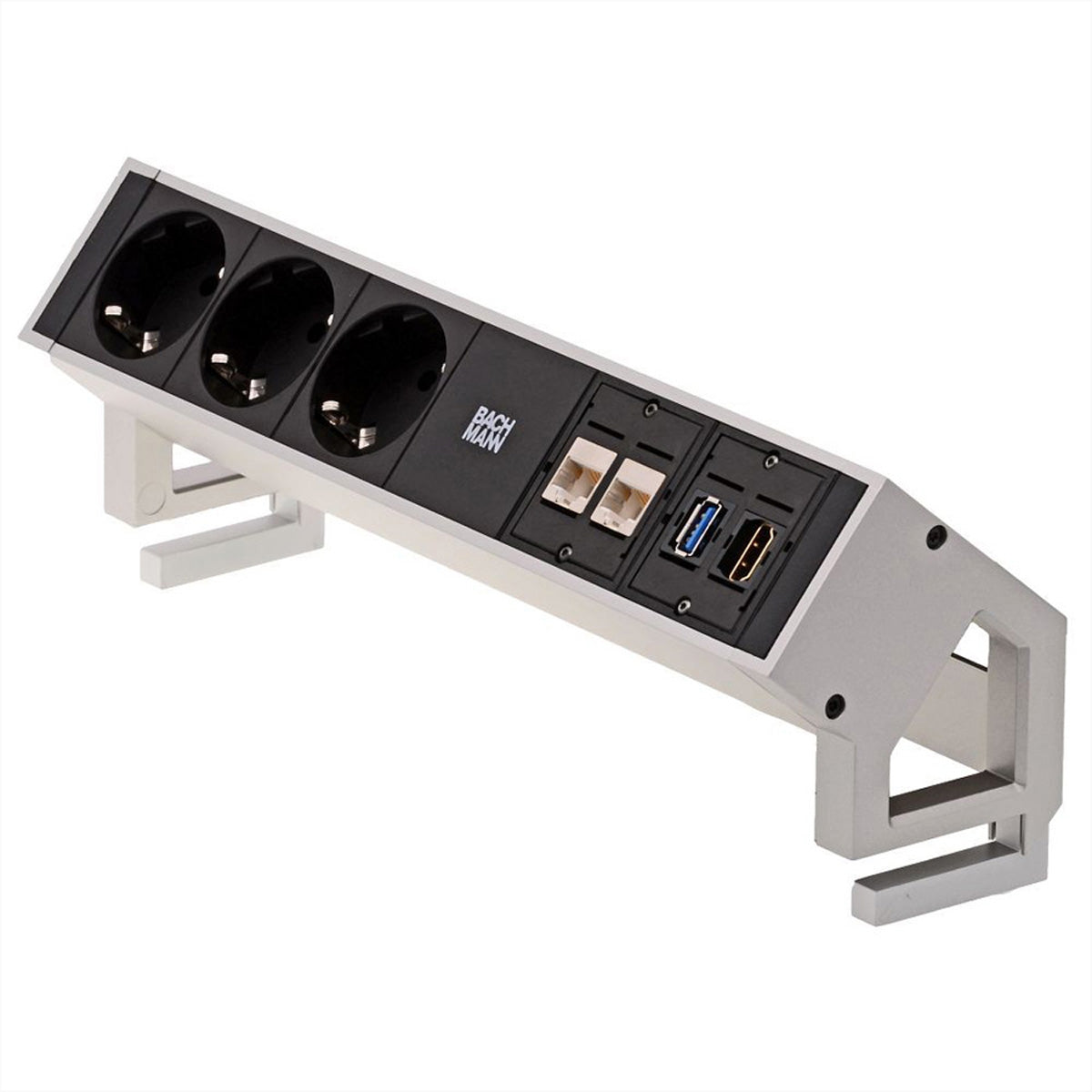 Bachmann DESK2 Steckdosenleiste Schutzkontakt (Typ F) 3× – USB-A×1, LAN (CAT6)×2, HDMI×1 – Zuleitung GST18 0,2m