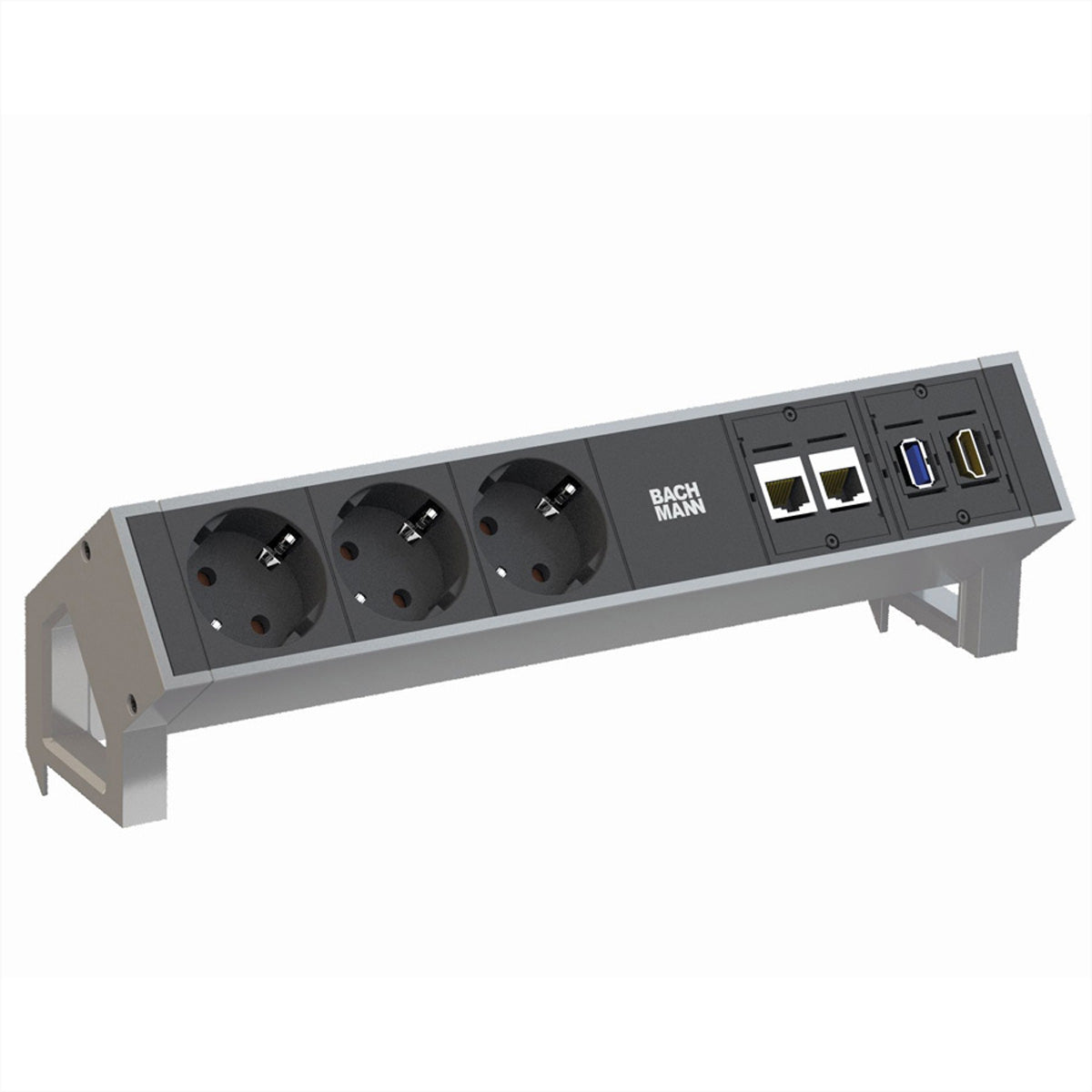 Bachmann DESK2 Steckdosenleiste Schutzkontakt (Typ F) 3× – USB-A×1, LAN (CAT6)×2, HDMI×1 – Zuleitung GST18 0,2m